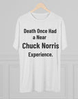 Chuck Norris Shirt Funny | Death Had a Near Experience Tee | Retro Humor Shirt | Funny Quote T-Shirt | Joke Gift | triblend soft shirt