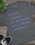 Detroit Lions Names Stack Tee | Goff Gibbs St. Brown Williams LaPorta T-Shirt | Triblend Comfy Soft Buttery Feel