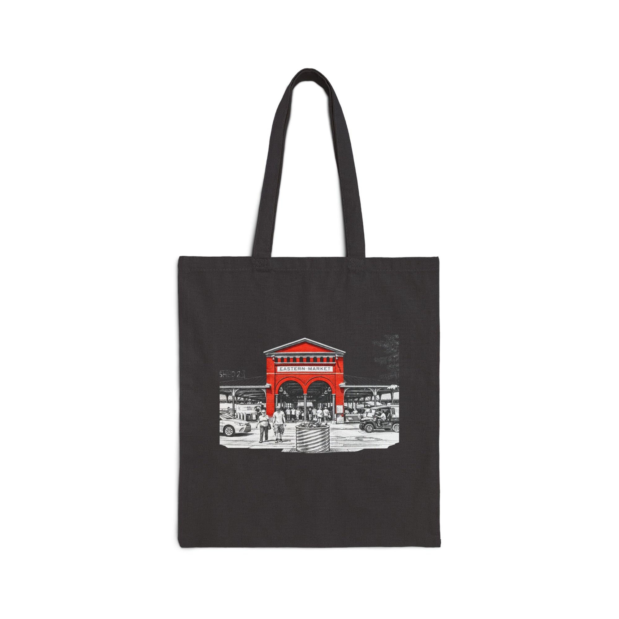 Historic Eastern Market Building Tote Bag | Canvas Market Scene Tote | Detroit Building Tote Bag