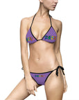 Dancing Bears Pattern Bikini Swimsuit | Purple Tie-Side Bikini