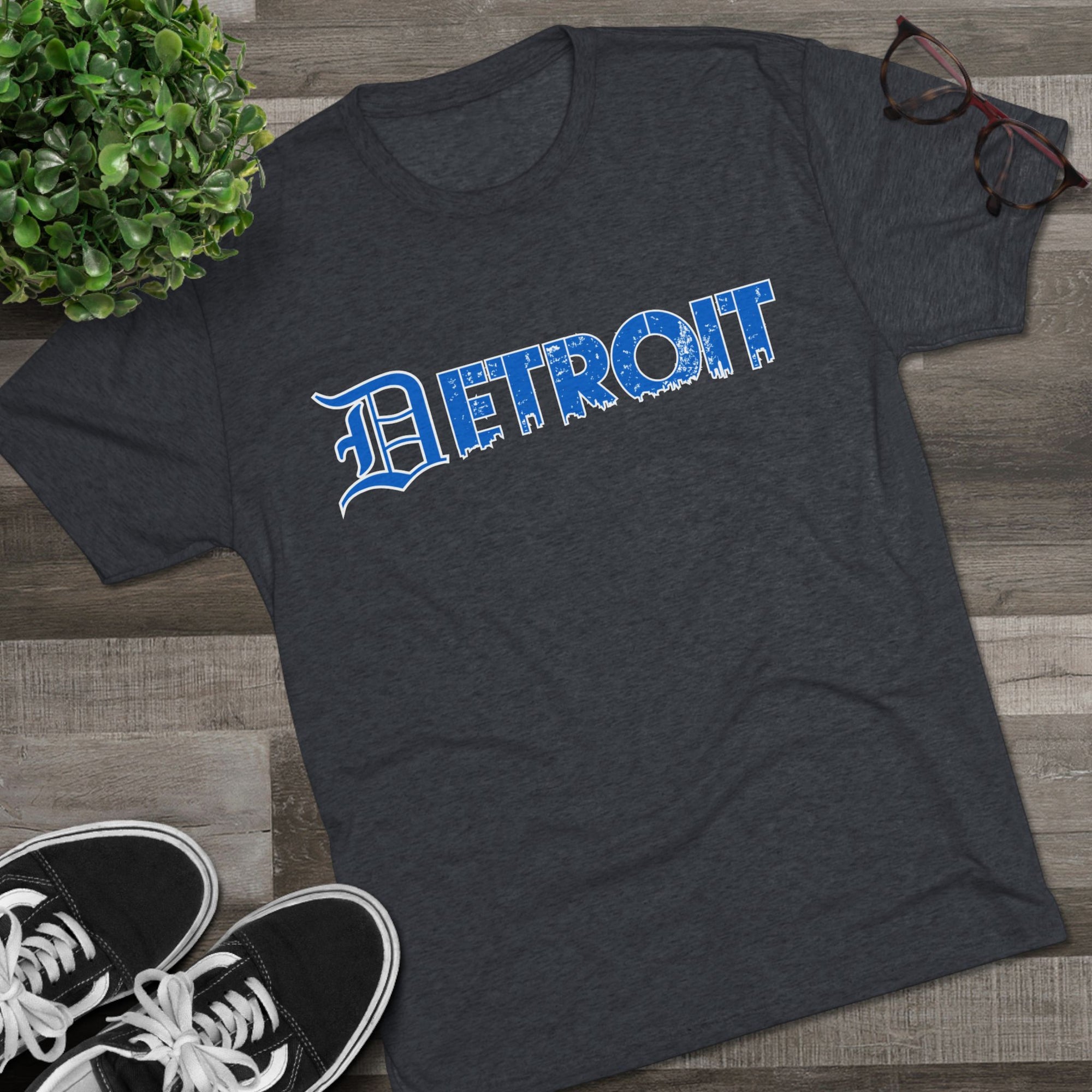 Copy of Detroit Blue &amp; White Triblend T-Shirt | Old English Detroit Tee | Super Soft Vintage Detroit Shirt | Detroit Streetwear | Motor City Tee