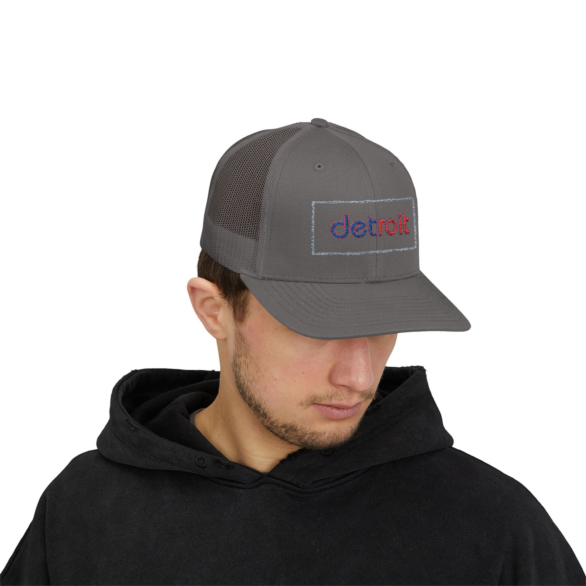 Detroit Hat Embroidered | Red Blue Detroit Cap | Lowercase Detroit Hat | Detroit Basketball Colors Hat | Minimalist Snapback | Trucker Hat