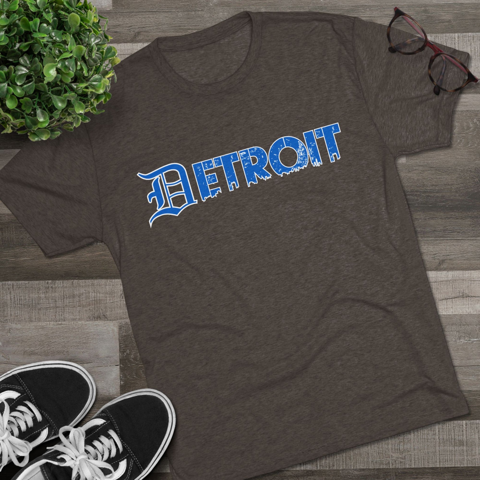 Copy of Detroit Blue &amp; White Triblend T-Shirt | Old English Detroit Tee | Super Soft Vintage Detroit Shirt | Detroit Streetwear | Motor City Tee