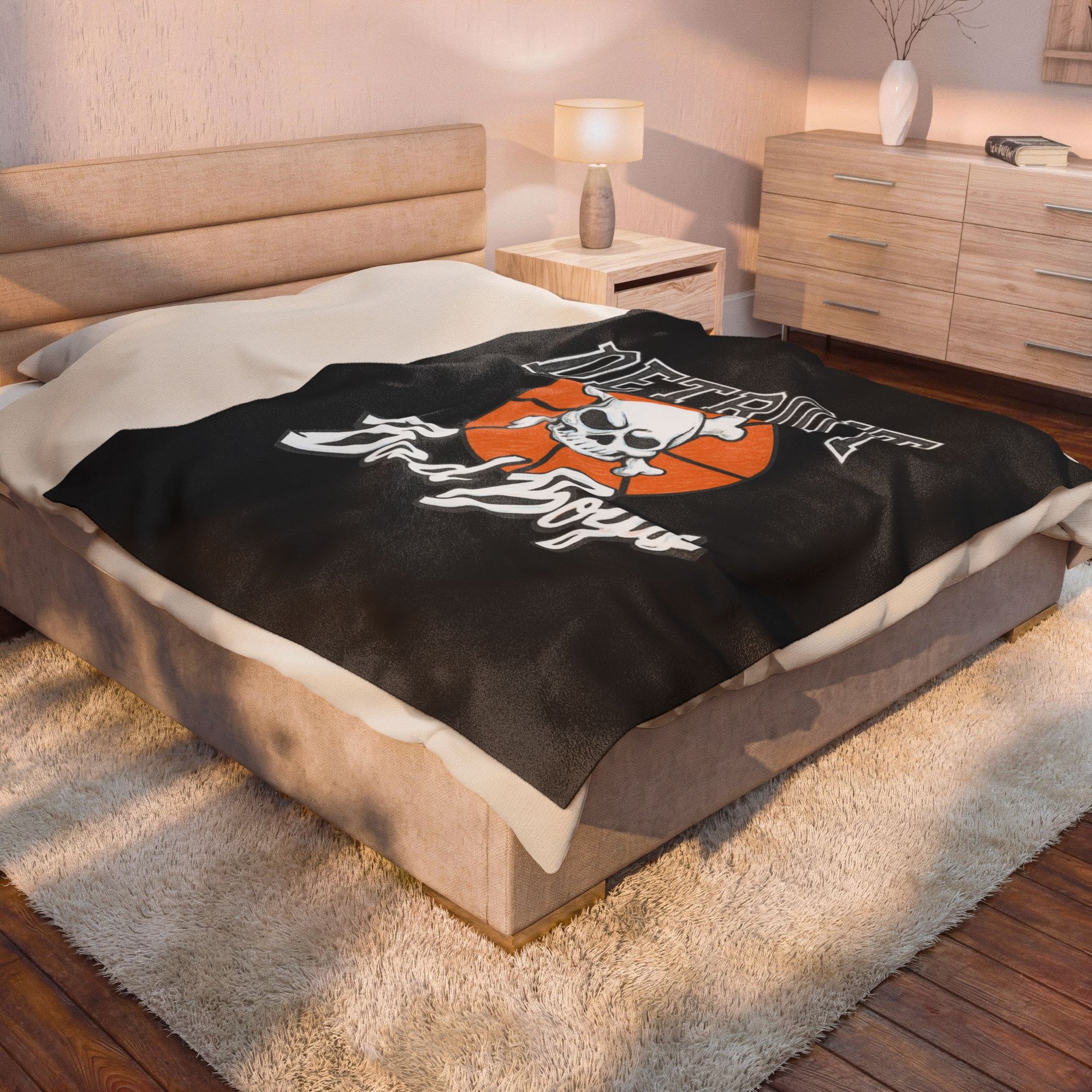 Detroit Bad Boys Skull Basketball Blanket | Velveteen Plush Blanket