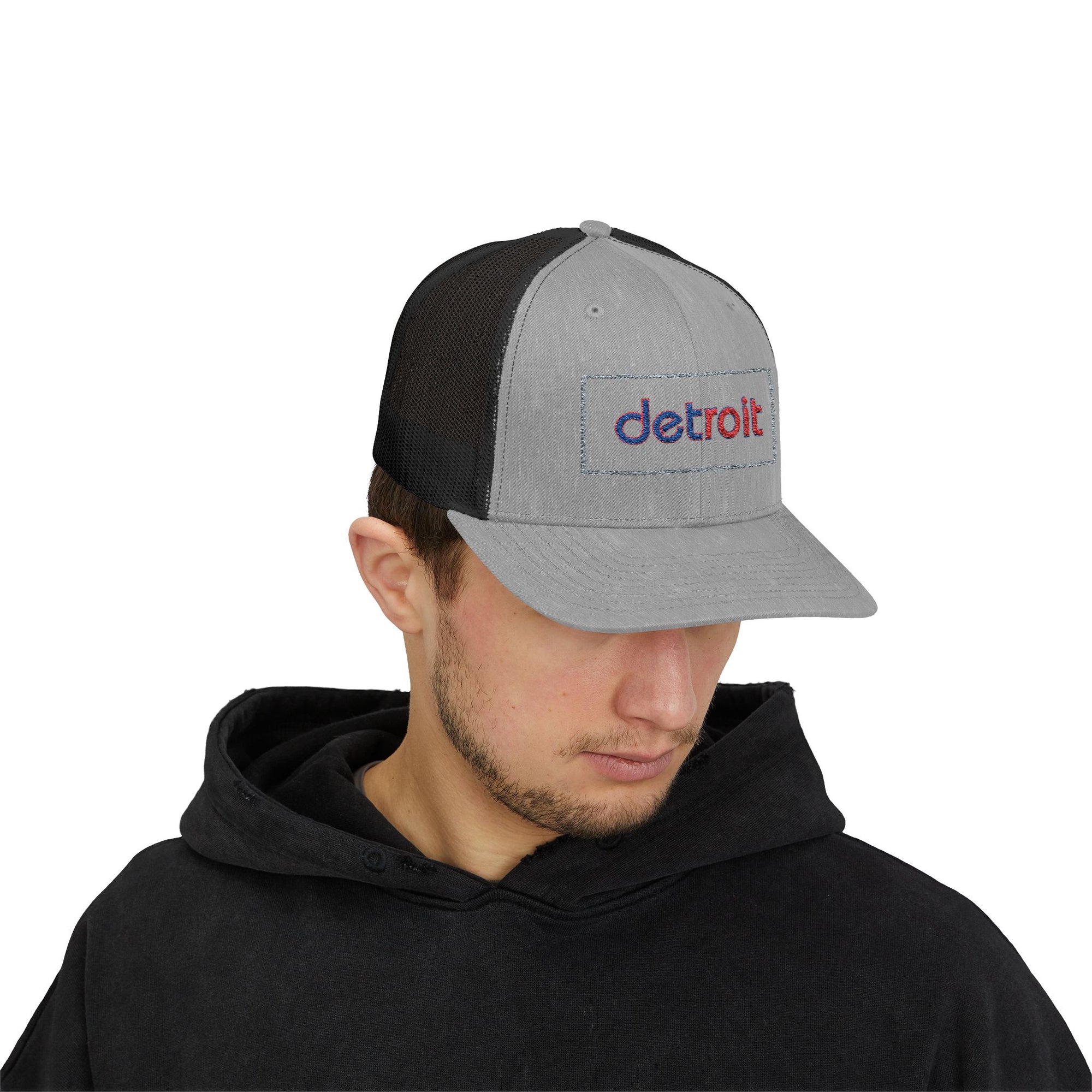 Detroit Hat Embroidered | Red Blue Detroit Cap | Lowercase Detroit Hat | Detroit Basketball Colors Hat | Minimalist Snapback | Trucker Hat