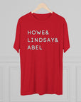 Production Line Howe, Lindsay and Abel Red Wings Greats Surnames Stack Tee | Howe Lindsay Abel T-Shirt | Triblend Comfy Soft Buttery Feel