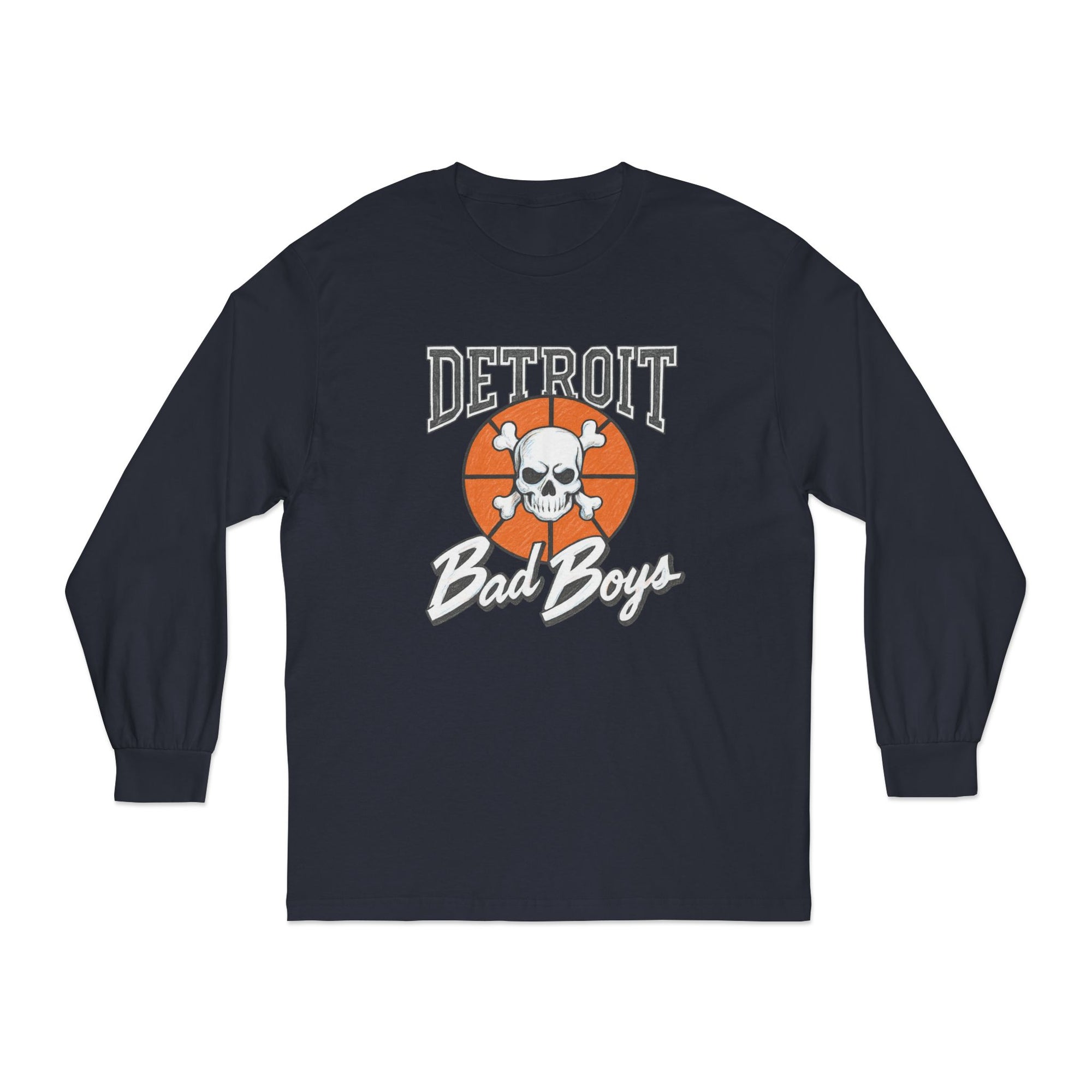 Detroit Bad Boys Skull Basketball Long Sleeve Shirt | Retro Hoop Graphic
