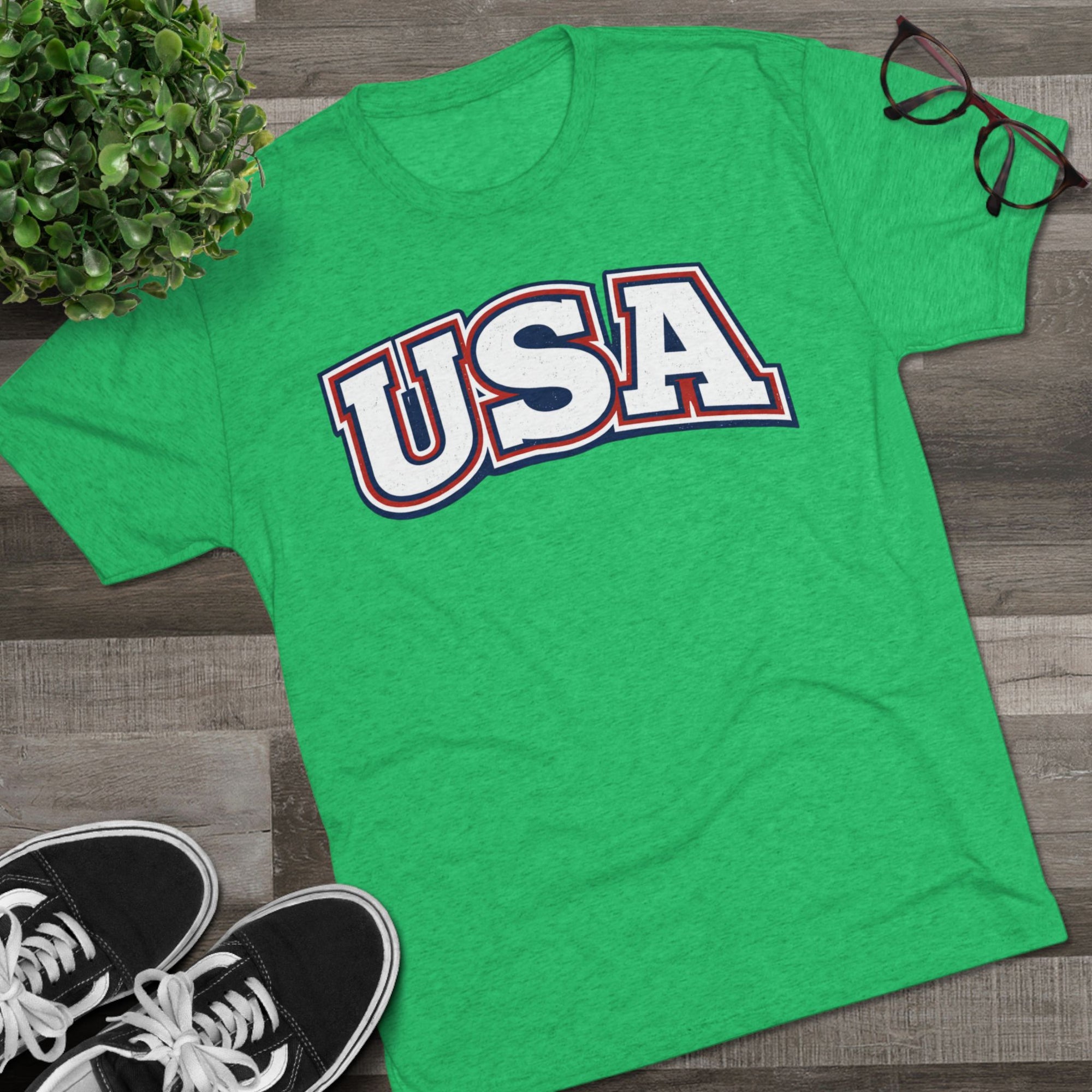 USA Retro Arch Tee | Patriotic Red White Blue Graphic Shirt