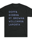 Detroit Lions Names Stack Tee | Goff Gibbs St. Brown Williams LaPorta T-Shirt | Triblend Comfy Soft Buttery Feel