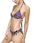 Dancing Bears Pattern Bikini Swimsuit | Purple Tie-Side Bikini
