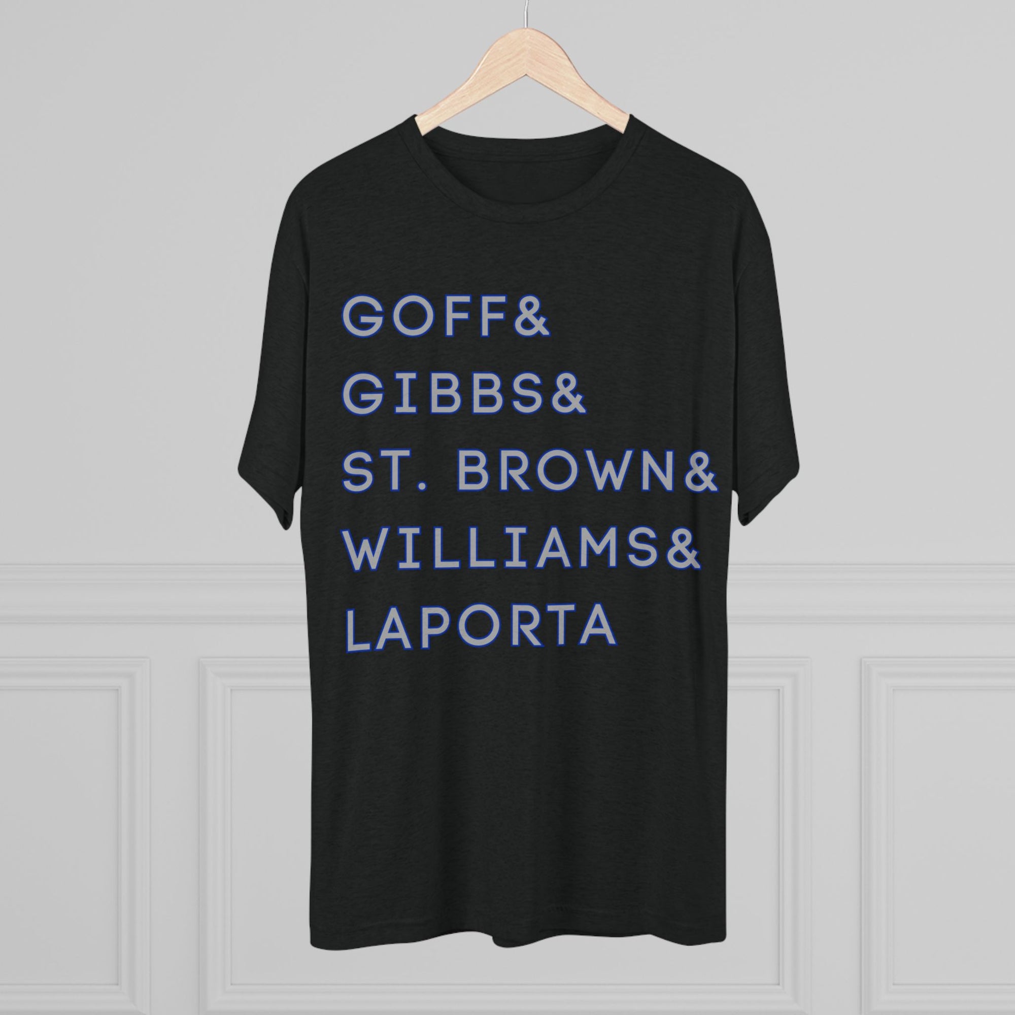 Detroit Lions Names Stack Tee | Goff Gibbs St. Brown Williams LaPorta T-Shirt | Triblend Comfy Soft Buttery Feel
