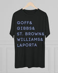 Detroit Lions Names Stack Tee | Goff Gibbs St. Brown Williams LaPorta T-Shirt | Triblend Comfy Soft Buttery Feel