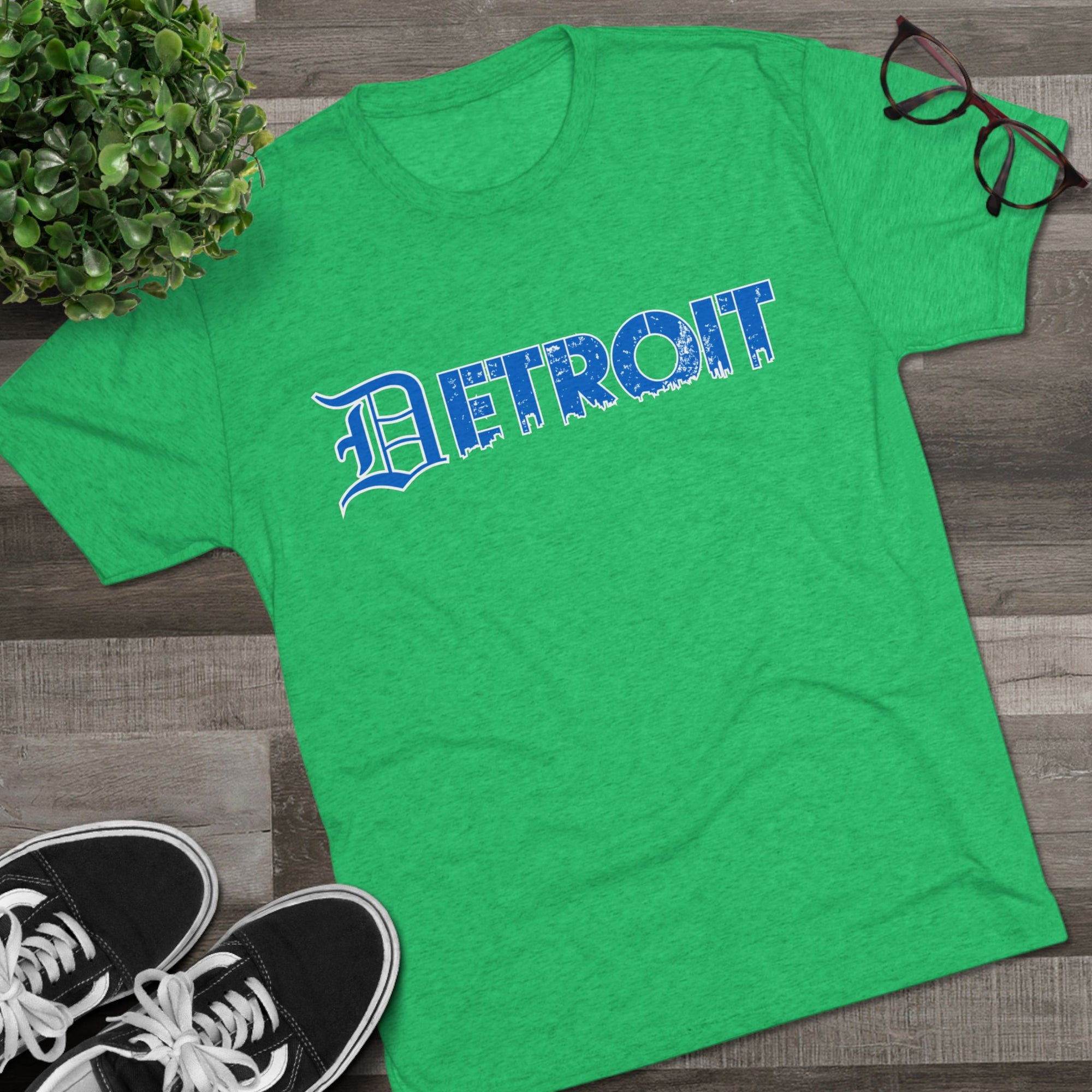 Copy of Detroit Blue &amp; White Triblend T-Shirt | Old English Detroit Tee | Super Soft Vintage Detroit Shirt | Detroit Streetwear | Motor City Tee