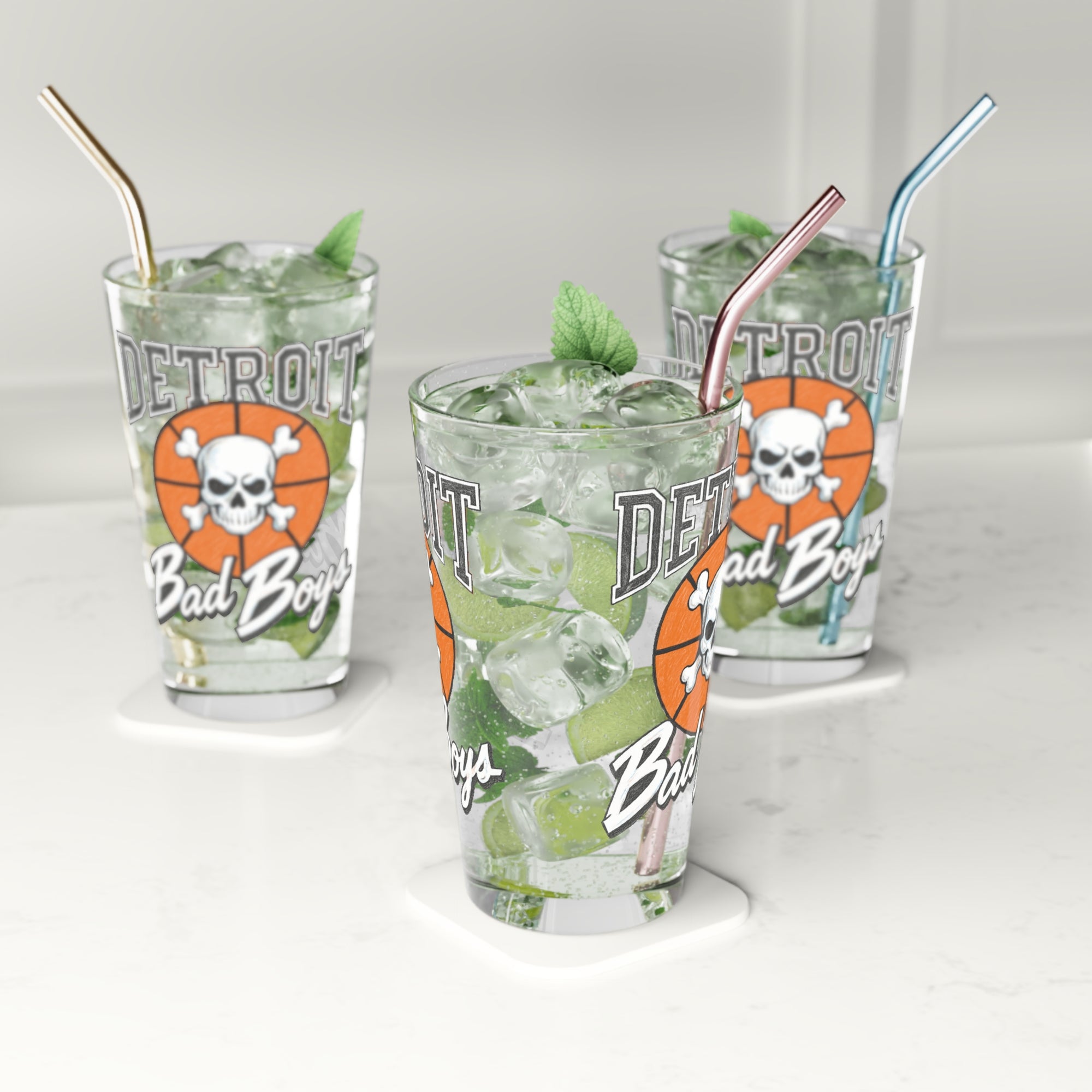 Detroit Bad Boys Skull Basketball Pint Glass | 16oz
