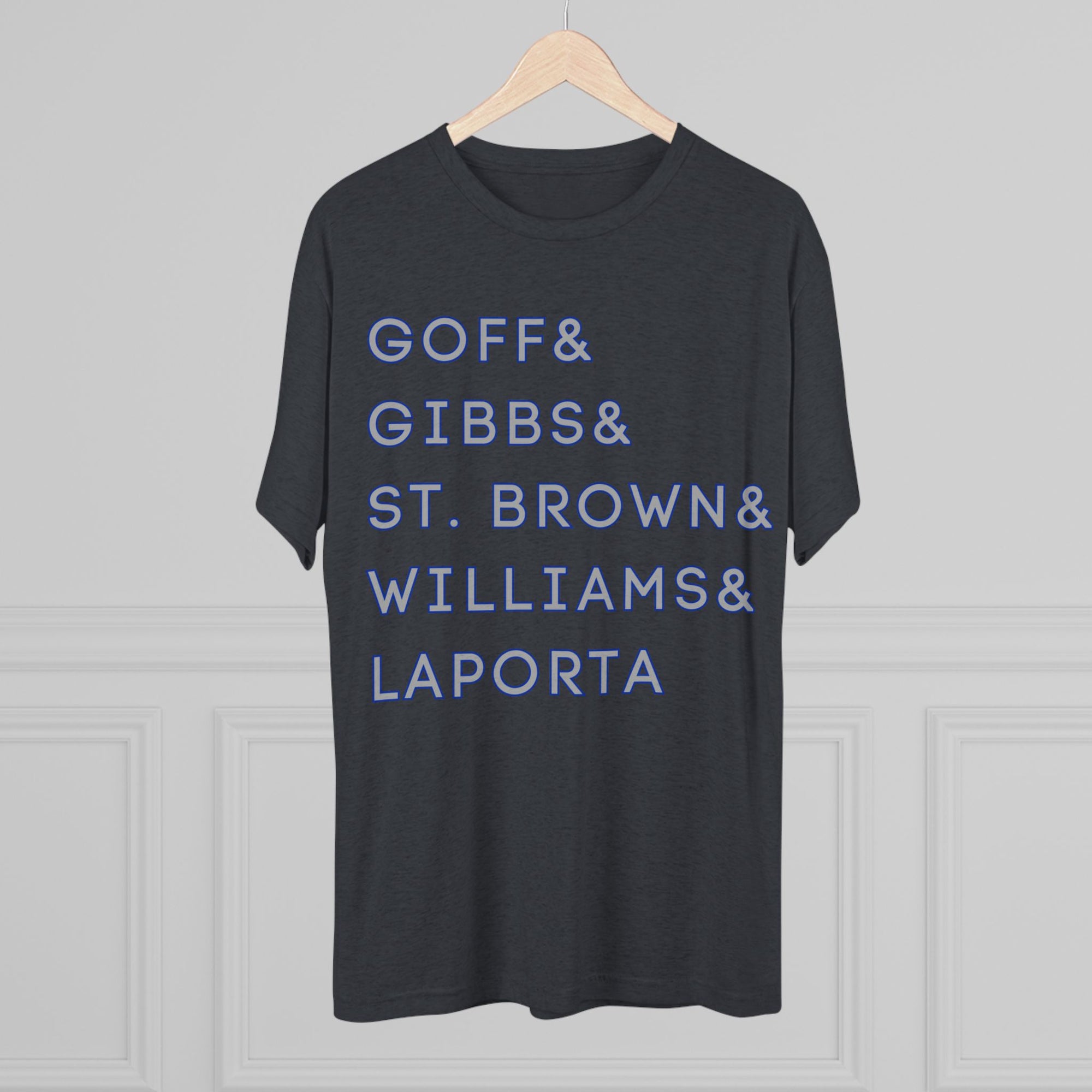 Detroit Lions Names Stack Tee | Goff Gibbs St. Brown Williams LaPorta T-Shirt | Triblend Comfy Soft Buttery Feel