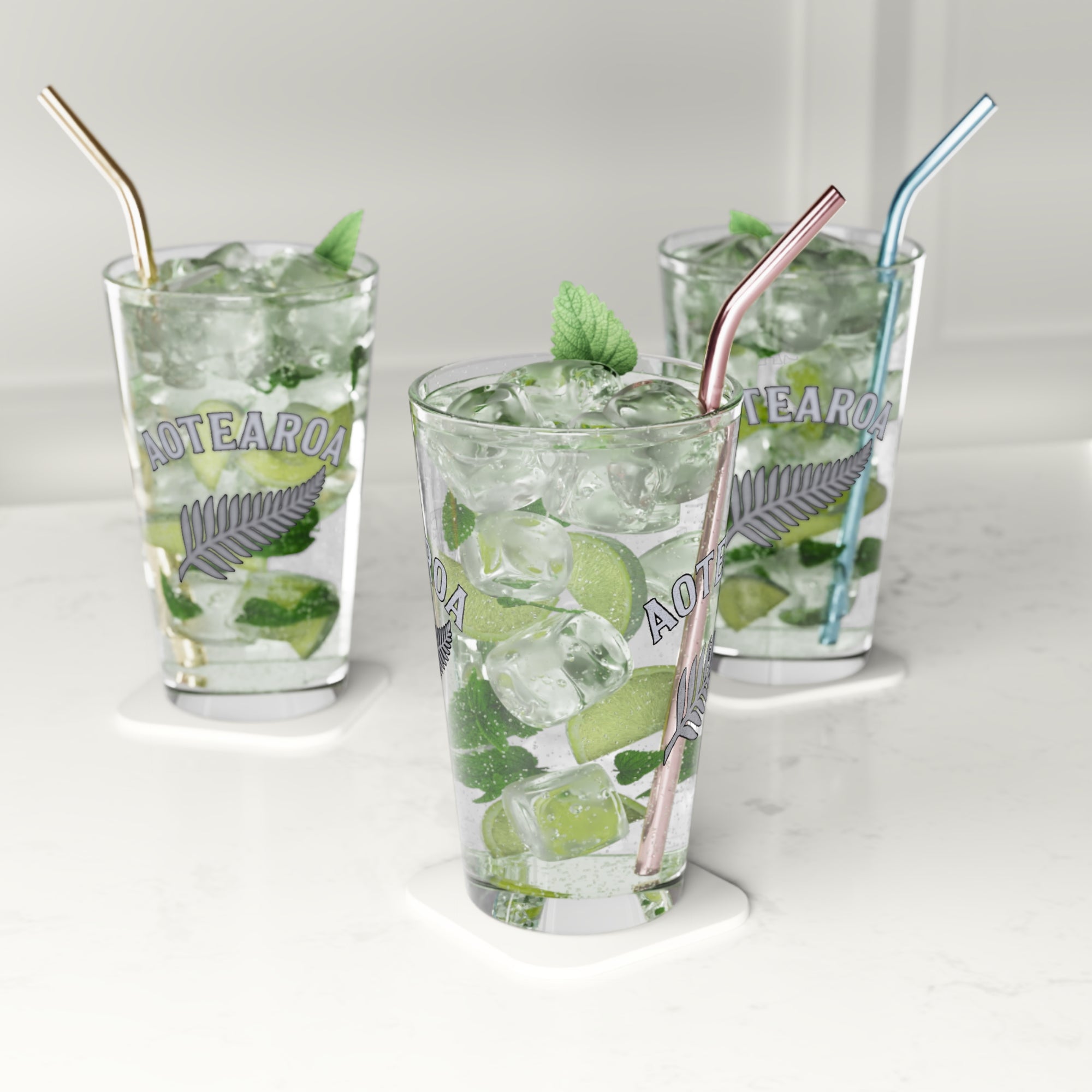 Aotearoa Glass 16oz | Silver Fern Glass Cup | New Zealand Drinking Glass | Kiwi Glass | NZ Pride Glass | Beer Glass Gift