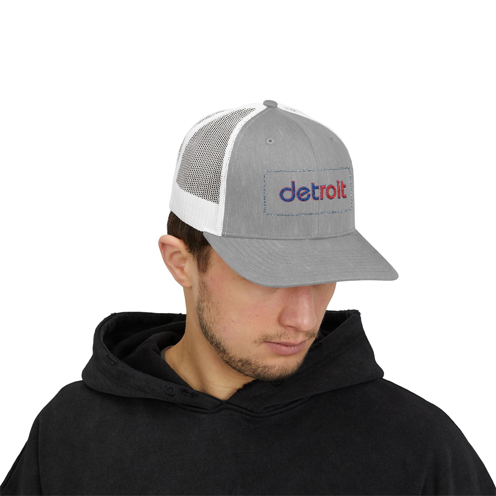 Detroit Hat Embroidered | Red Blue Detroit Cap | Lowercase Detroit Hat | Detroit Basketball Colors Hat | Minimalist Snapback | Trucker Hat