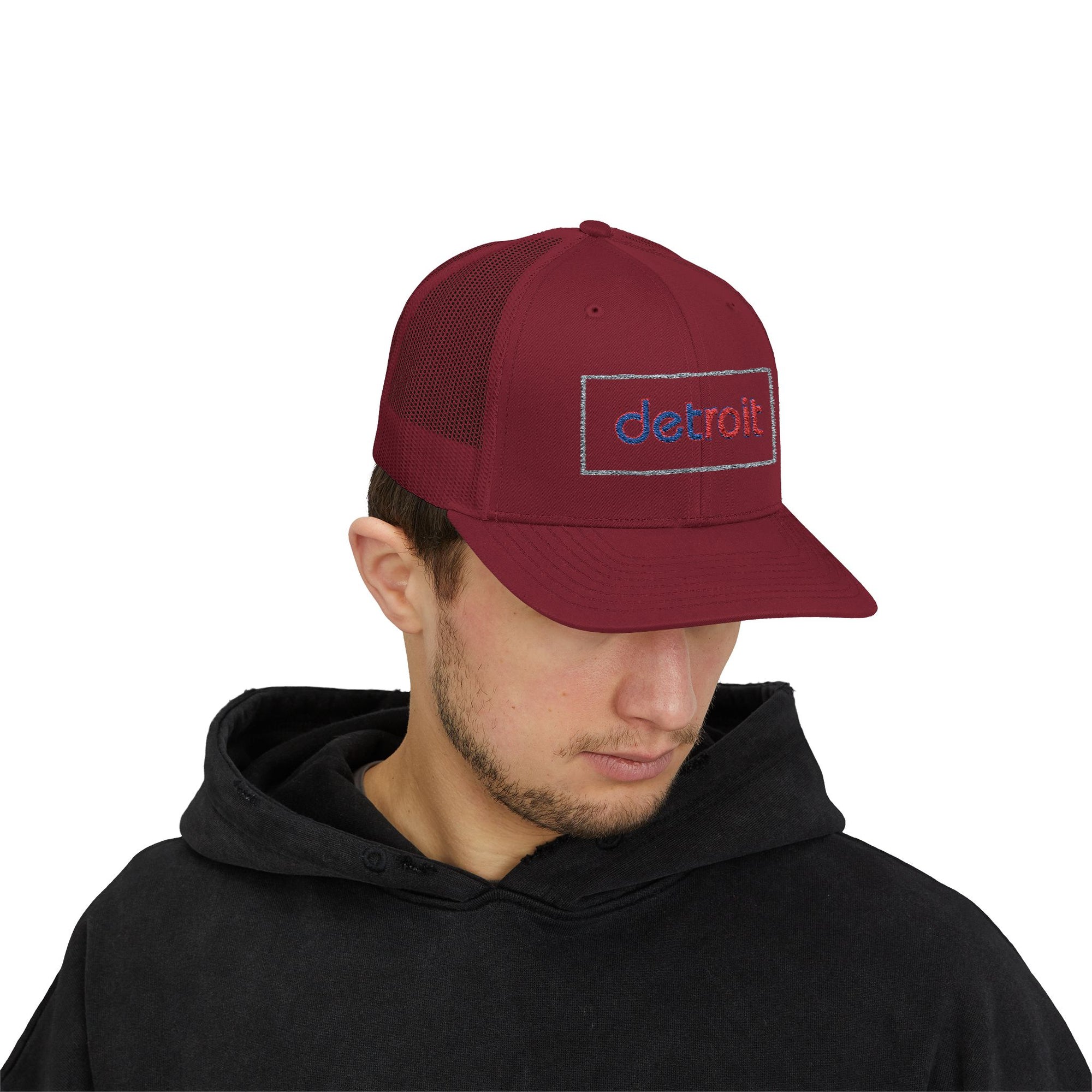 Detroit Hat Embroidered | Red Blue Detroit Cap | Lowercase Detroit Hat | Detroit Basketball Colors Hat | Minimalist Snapback | Trucker Hat