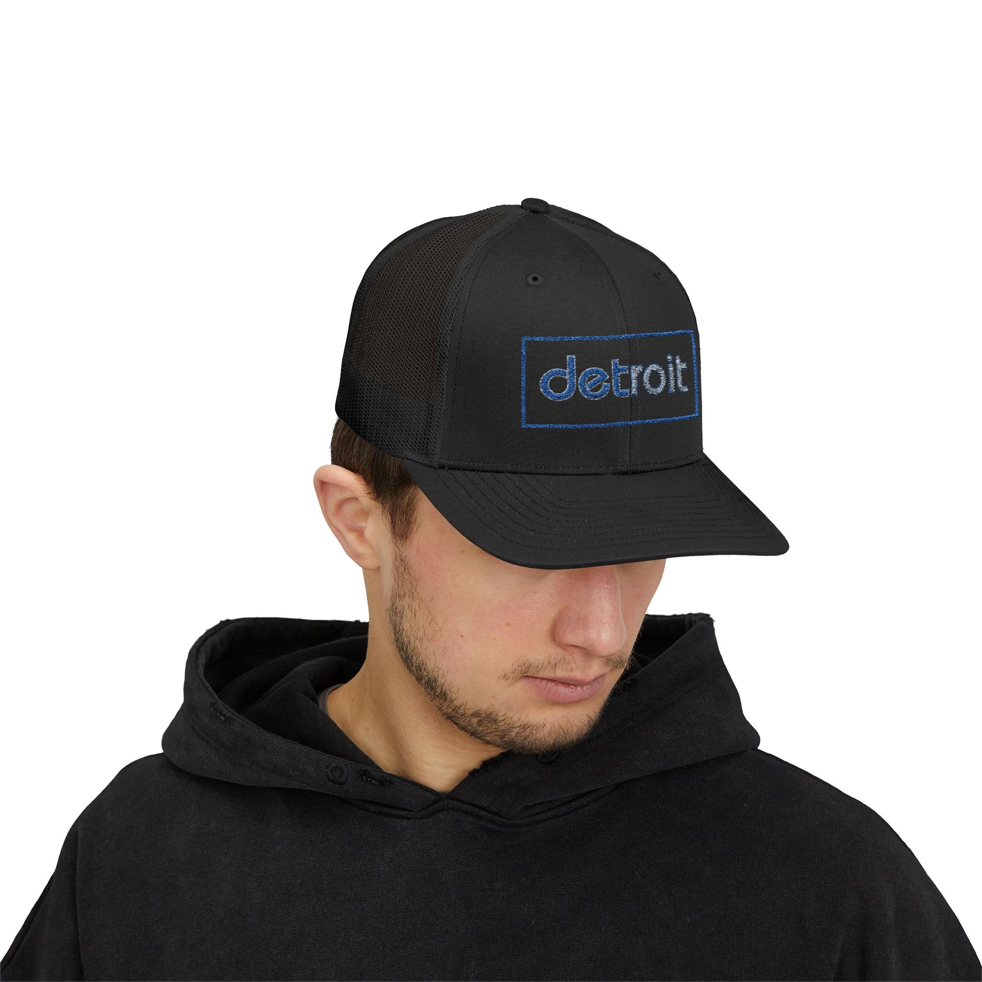 Detroit Embroidered Hat | Blue and Silver Cap | Detroit Football Hat | Minimalist Detroit Hat | Snapback Trucker Cap Gift