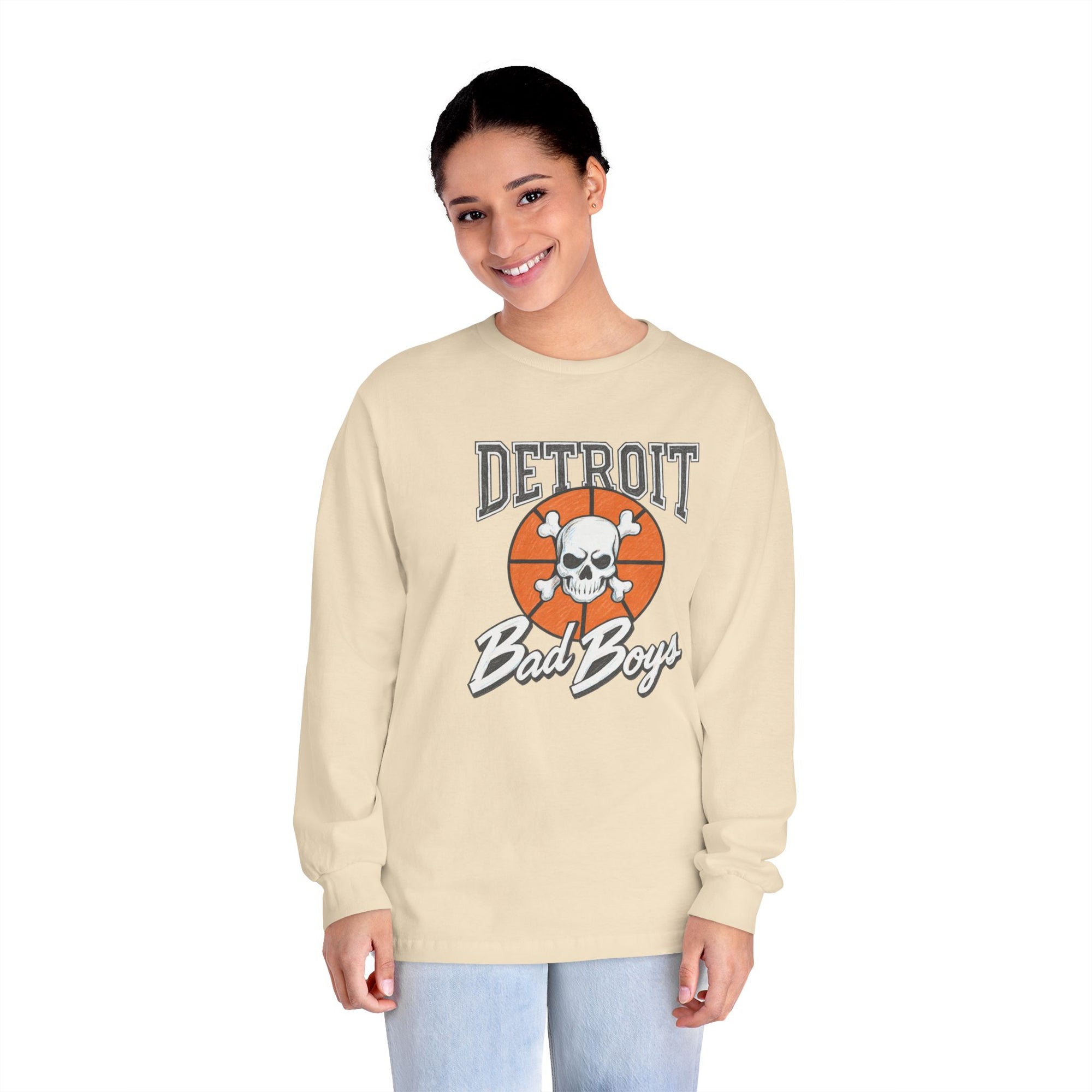 Detroit Bad Boys Skull Basketball Long Sleeve Shirt | Retro Hoop Graphic