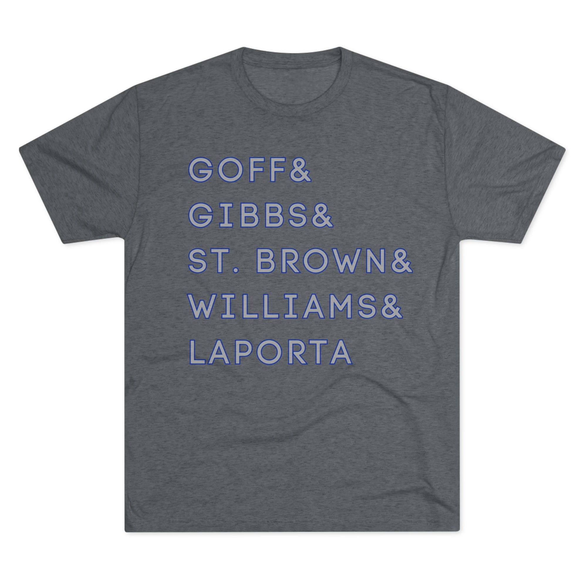 Detroit Lions Names Stack Tee | Goff Gibbs St. Brown Williams LaPorta T-Shirt | Triblend Comfy Soft Buttery Feel