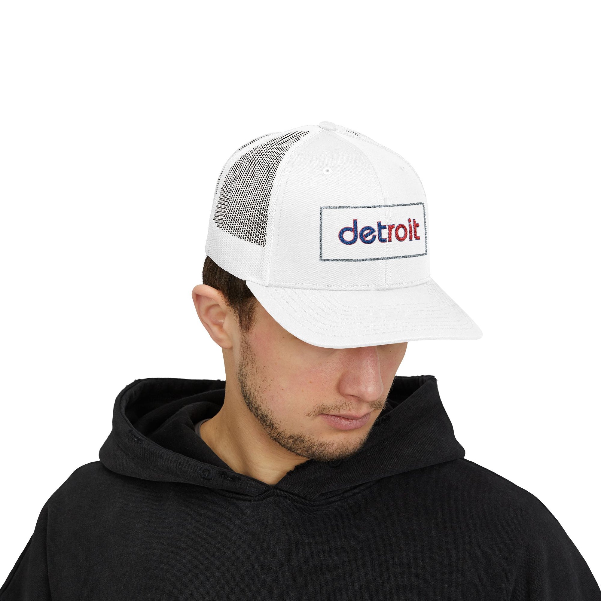 Detroit Hat Embroidered | Red Blue Detroit Cap | Lowercase Detroit Hat | Detroit Basketball Colors Hat | Minimalist Snapback | Trucker Hat