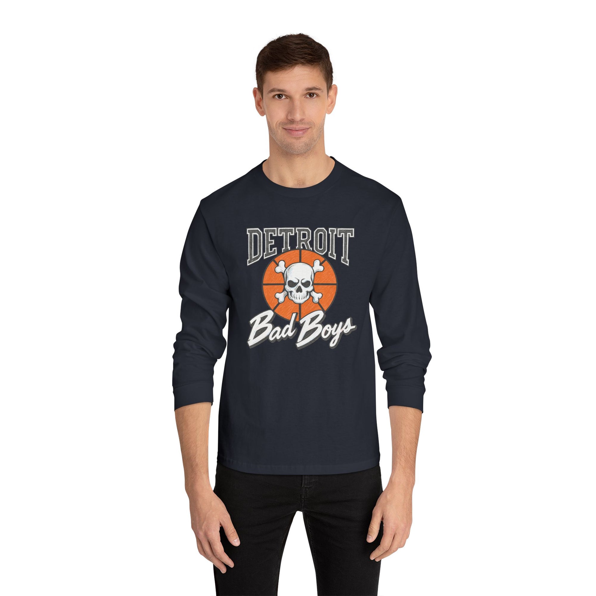Detroit Bad Boys Skull Basketball Long Sleeve Shirt | Retro Hoop Graphic