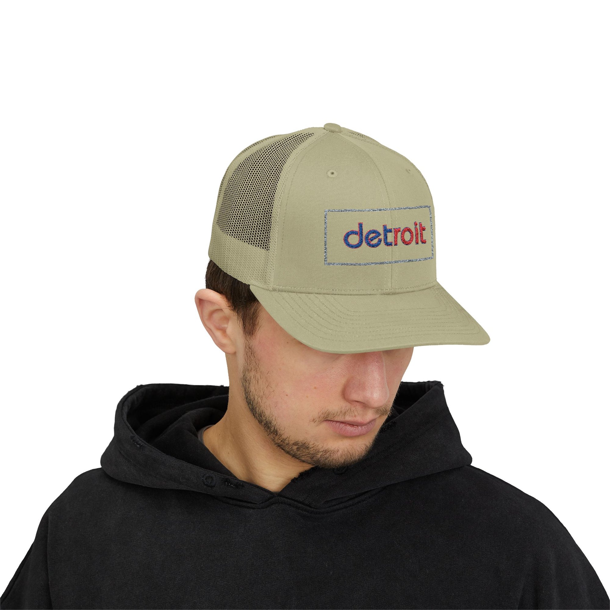 Detroit Hat Embroidered | Red Blue Detroit Cap | Lowercase Detroit Hat | Detroit Basketball Colors Hat | Minimalist Snapback | Trucker Hat