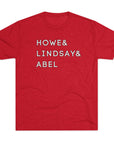 Production Line Howe, Lindsay and Abel Red Wings Greats Surnames Stack Tee | Howe Lindsay Abel T-Shirt | Triblend Comfy Soft Buttery Feel
