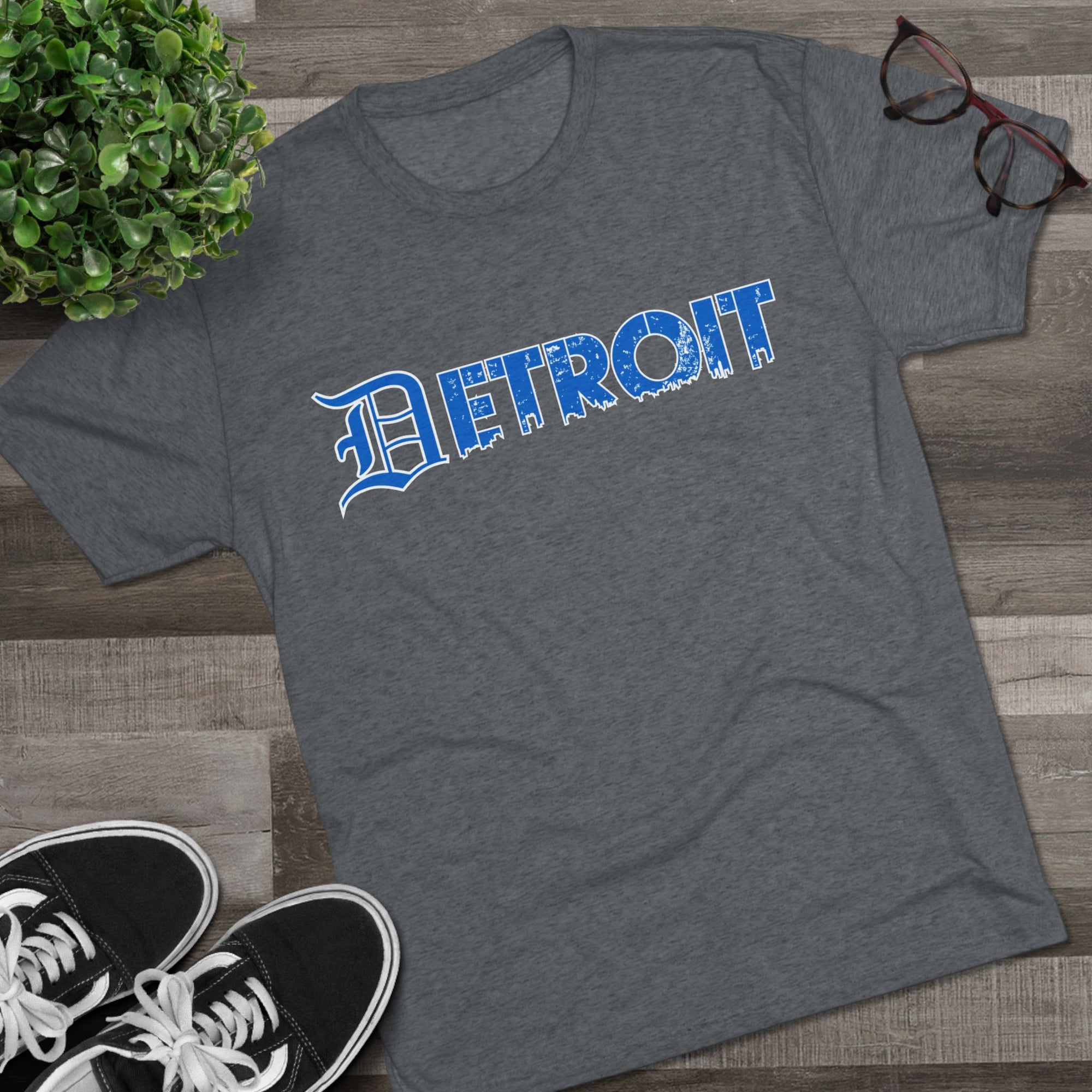 Copy of Detroit Blue &amp; White Triblend T-Shirt | Old English Detroit Tee | Super Soft Vintage Detroit Shirt | Detroit Streetwear | Motor City Tee