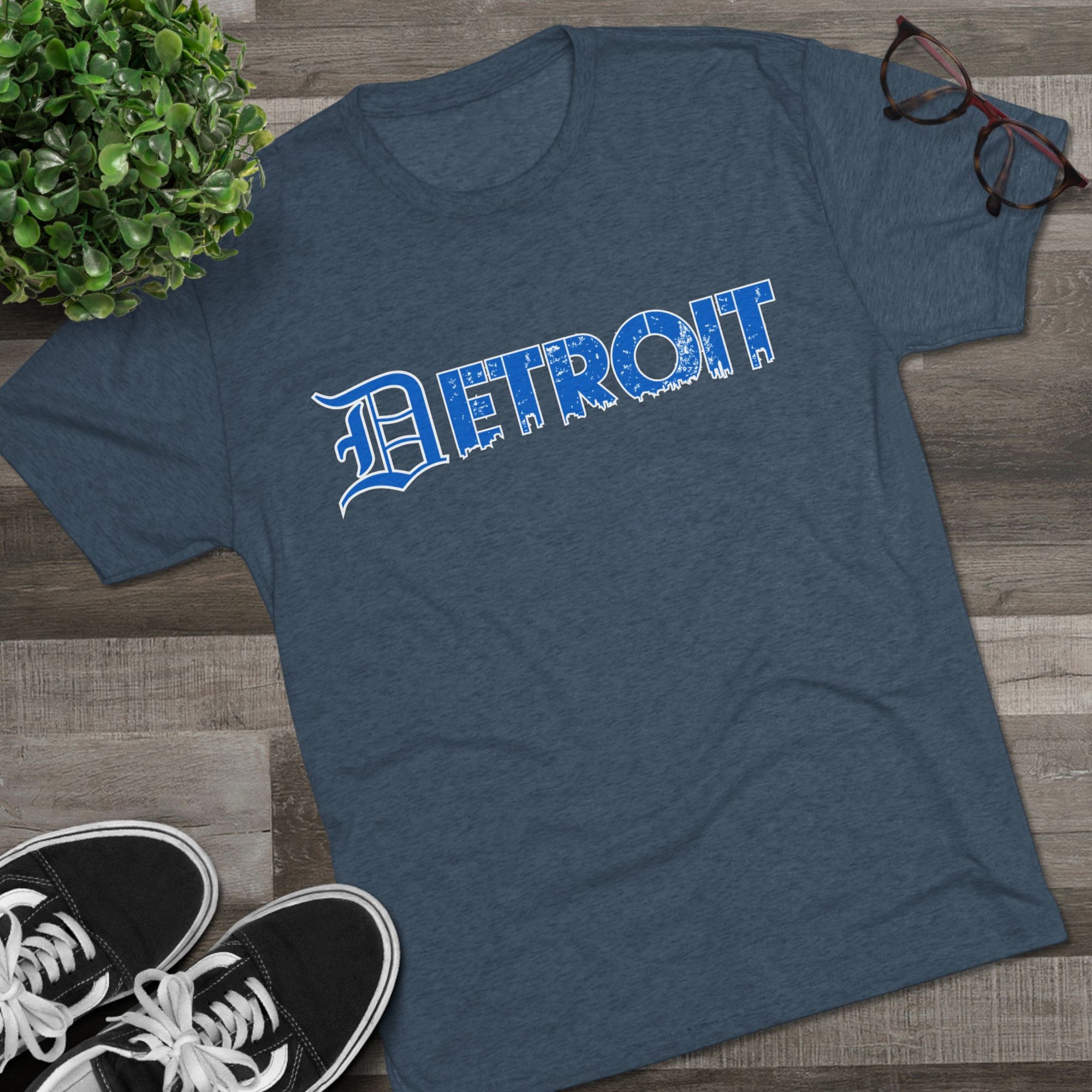 Copy of Detroit Blue &amp; White Triblend T-Shirt | Old English Detroit Tee | Super Soft Vintage Detroit Shirt | Detroit Streetwear | Motor City Tee