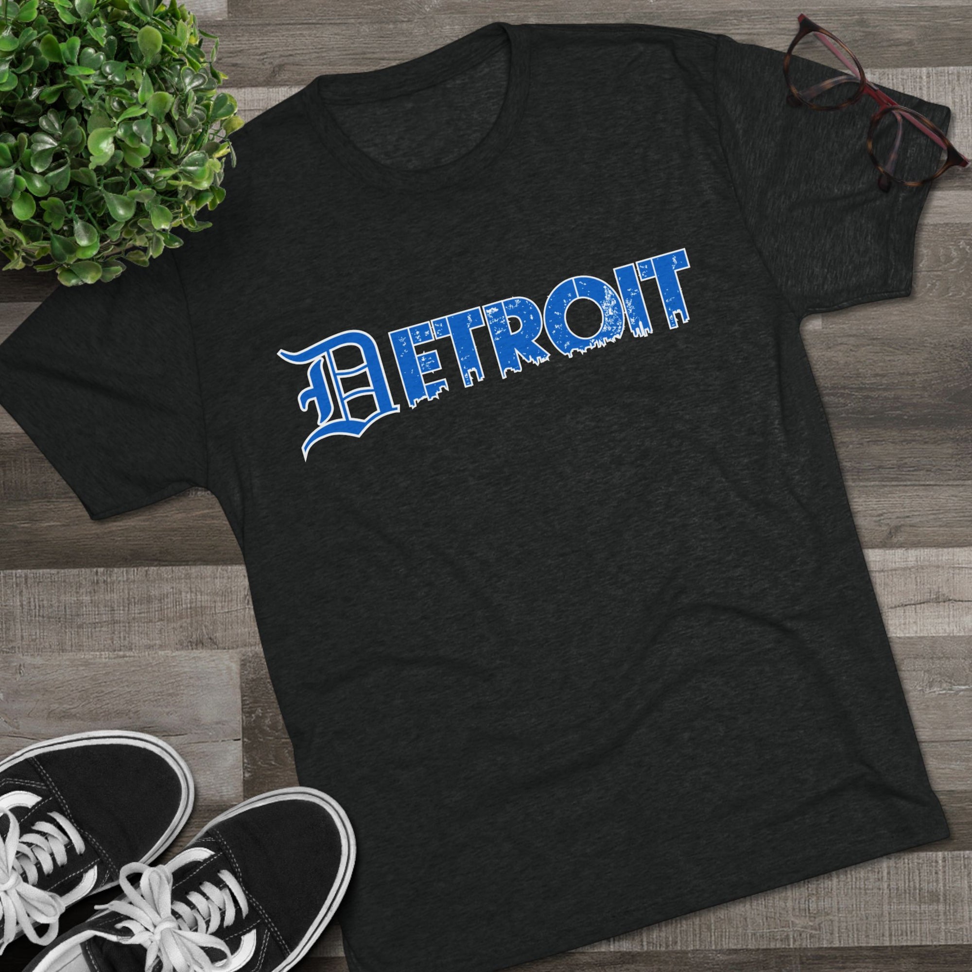 Detroit Blue &amp; White Triblend T-Shirt | Old English Detroit Tee | Super Soft Vintage Detroit Shirt | Detroit Streetwear | Motor City Tee