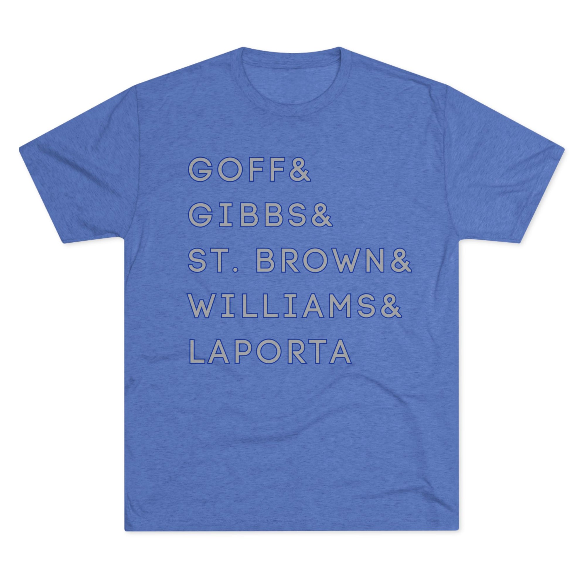 Detroit Lions Names Stack Tee | Goff Gibbs St. Brown Williams LaPorta T-Shirt | Triblend Comfy Soft Buttery Feel