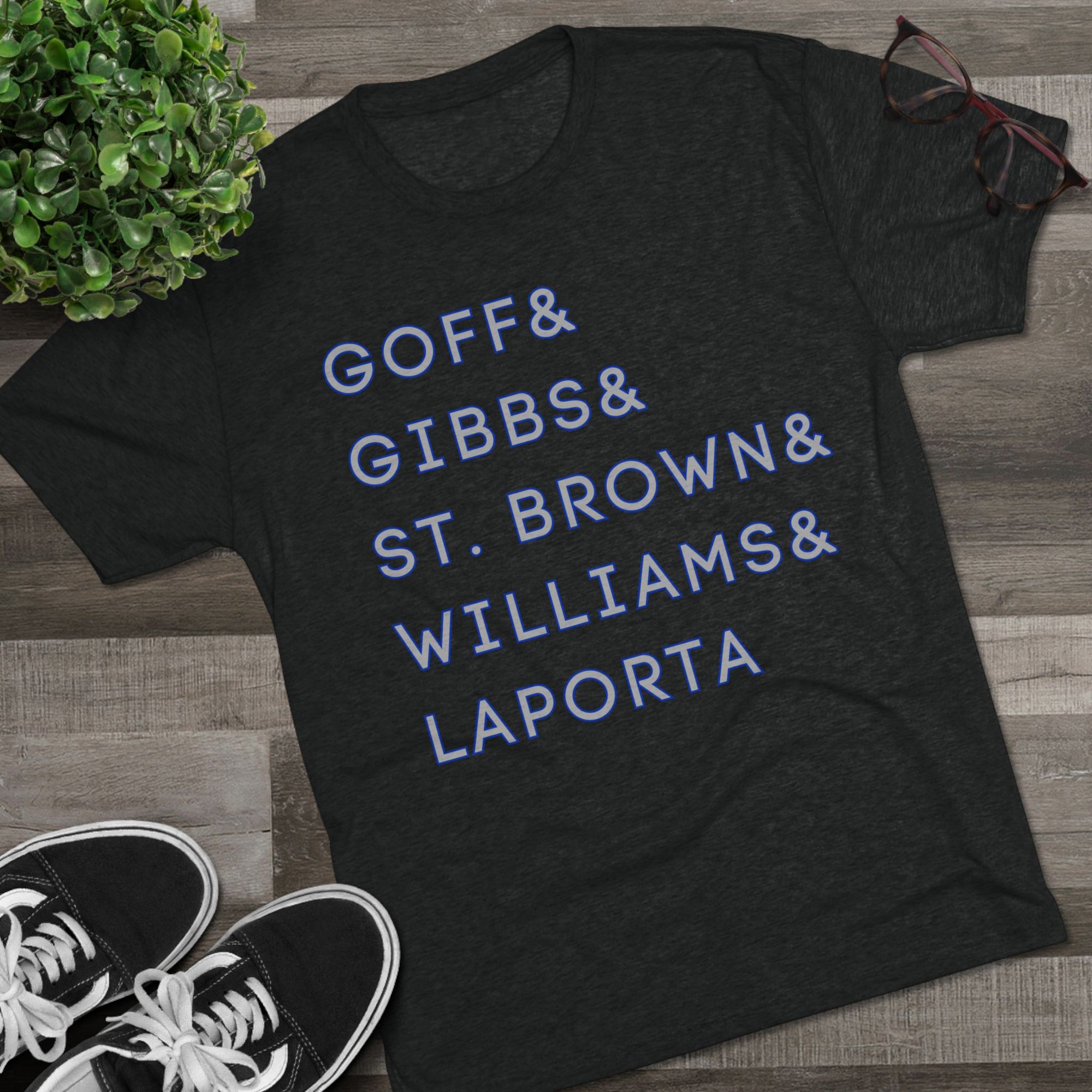 Detroit Lions Names Stack Tee | Goff Gibbs St. Brown Williams LaPorta T-Shirt | Triblend Comfy Soft Buttery Feel