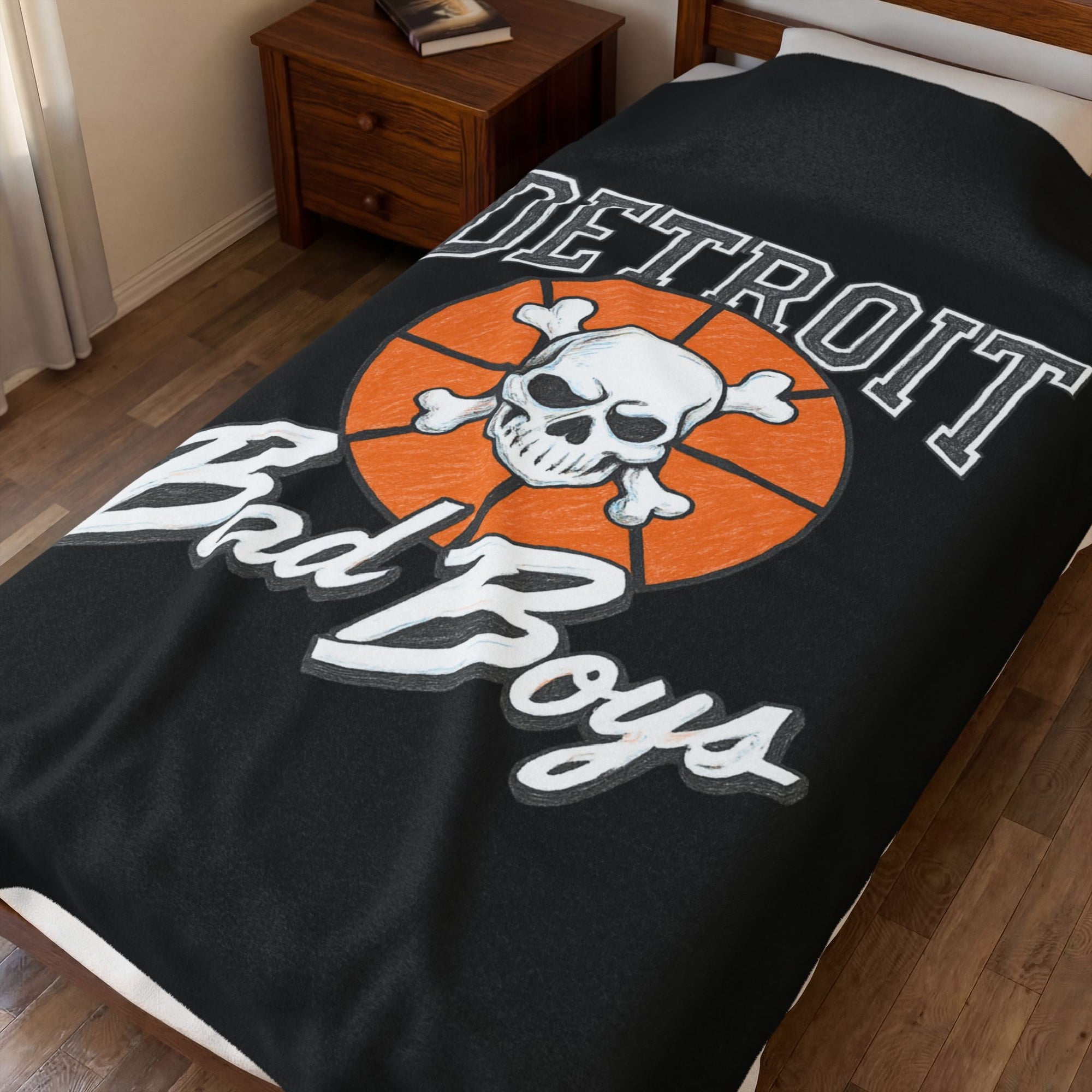 Detroit Bad Boys Skull Basketball Blanket | Velveteen Plush Blanket