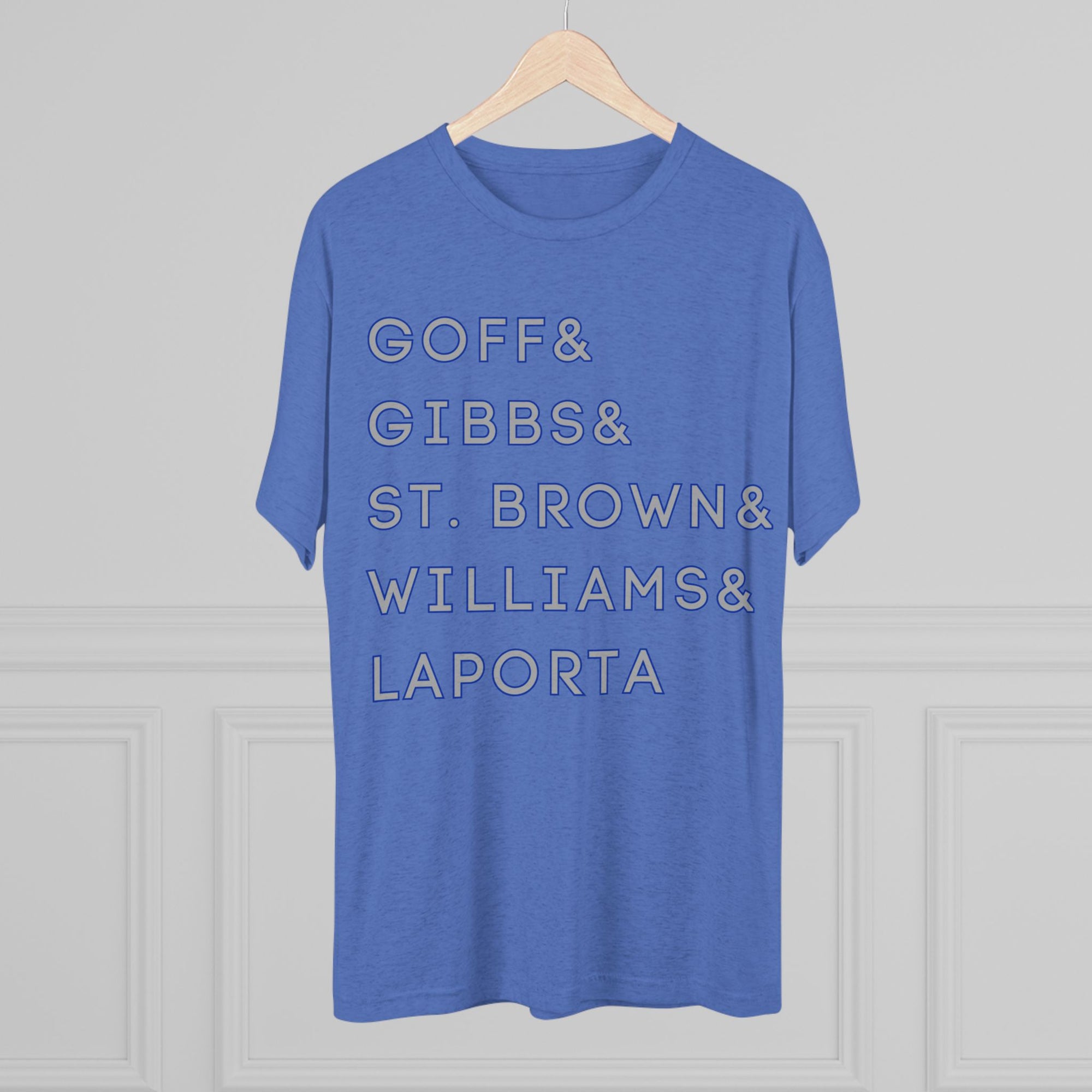 Detroit Lions Names Stack Tee | Goff Gibbs St. Brown Williams LaPorta T-Shirt | Triblend Comfy Soft Buttery Feel