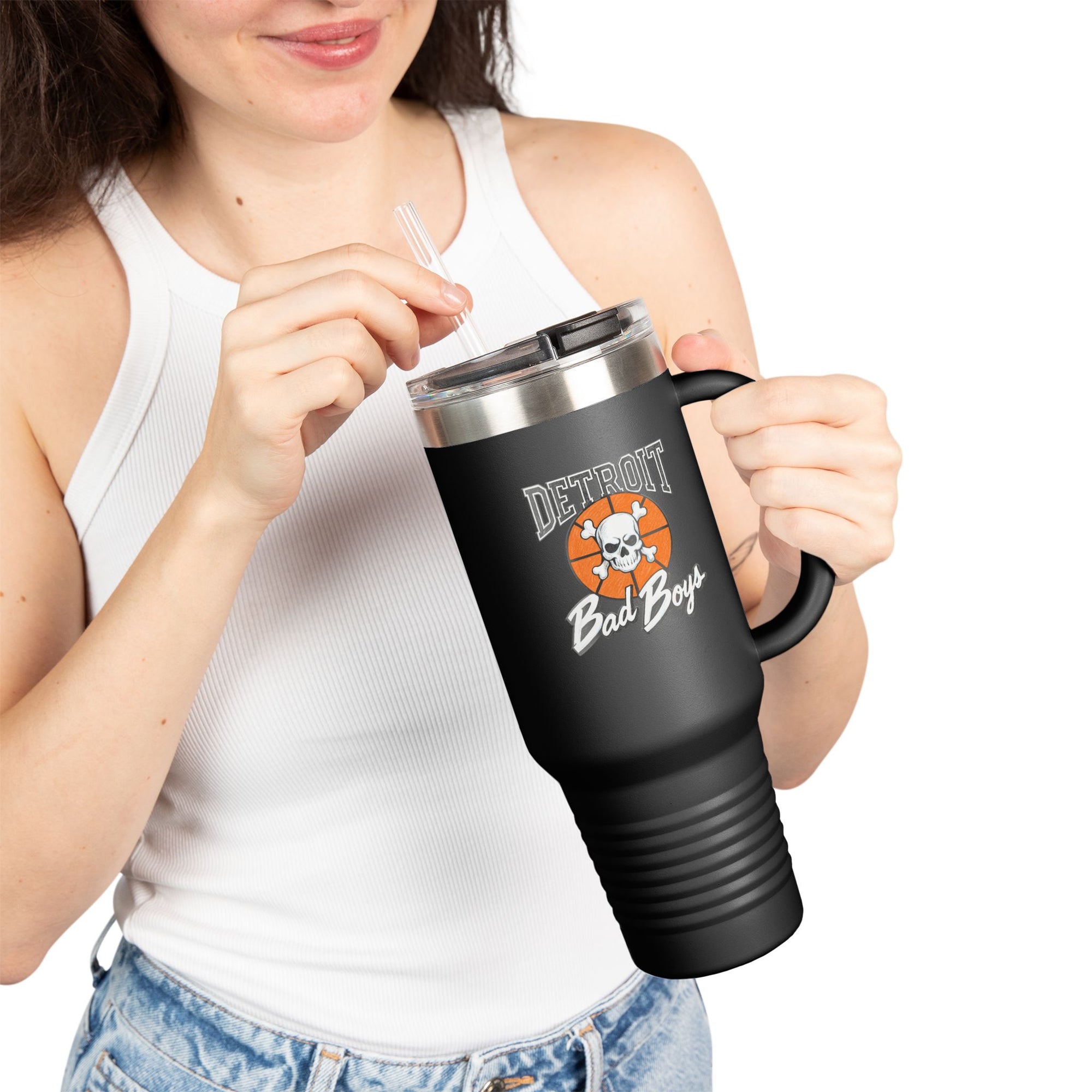 Bad Boys Detroit 40oz Tumbler | Stanley Style Cup | Detroit Basketball Tumbler | Retro Basketball Mug | Insulated Travel Mug | Pistons Cup