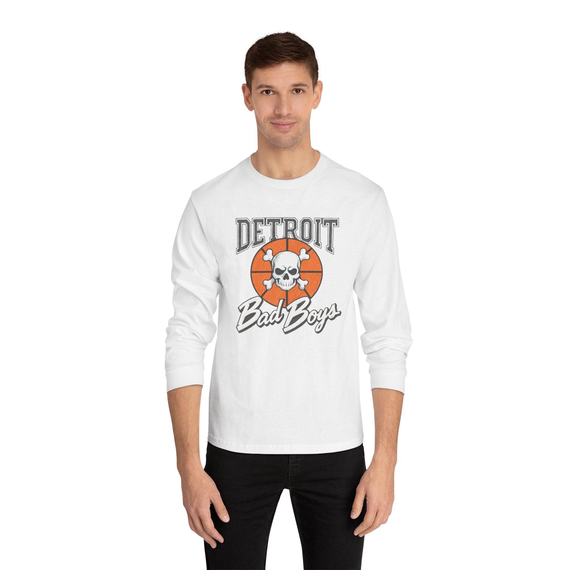 Detroit Bad Boys Skull Basketball Long Sleeve Shirt | Retro Hoop Graphic