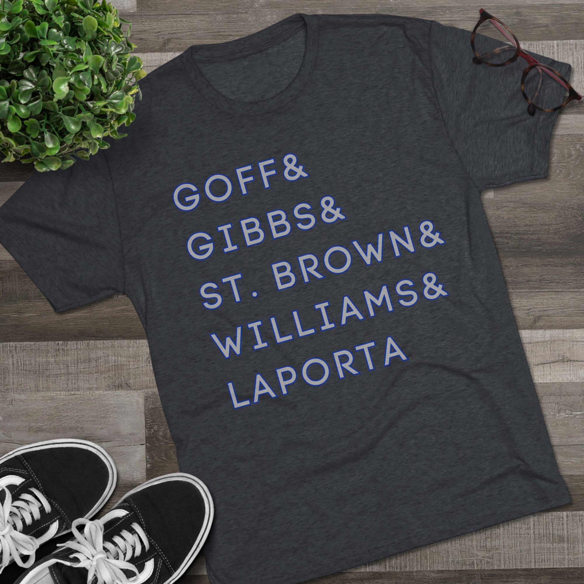 Detroit Lions Names Stack Tee | Goff Gibbs St. Brown Williams LaPorta T-Shirt | Triblend Comfy Soft Buttery Feel