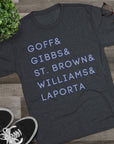 Detroit Lions Names Stack Tee | Goff Gibbs St. Brown Williams LaPorta T-Shirt | Triblend Comfy Soft Buttery Feel