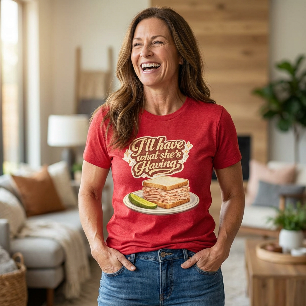 I'll Have What Shes Having Shirt, Funny Deli Sandwich Tee, Movie Quote T-Shirt, Foodie Gift for Her, Retro Graphic Tee, Rom Com Fan Shirt
