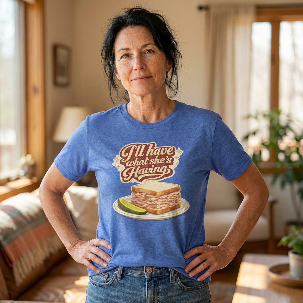 I'll Have What Shes Having Shirt, Funny Deli Sandwich Tee, Movie Quote T-Shirt, Foodie Gift for Her, Retro Graphic Tee, Rom Com Fan Shirt