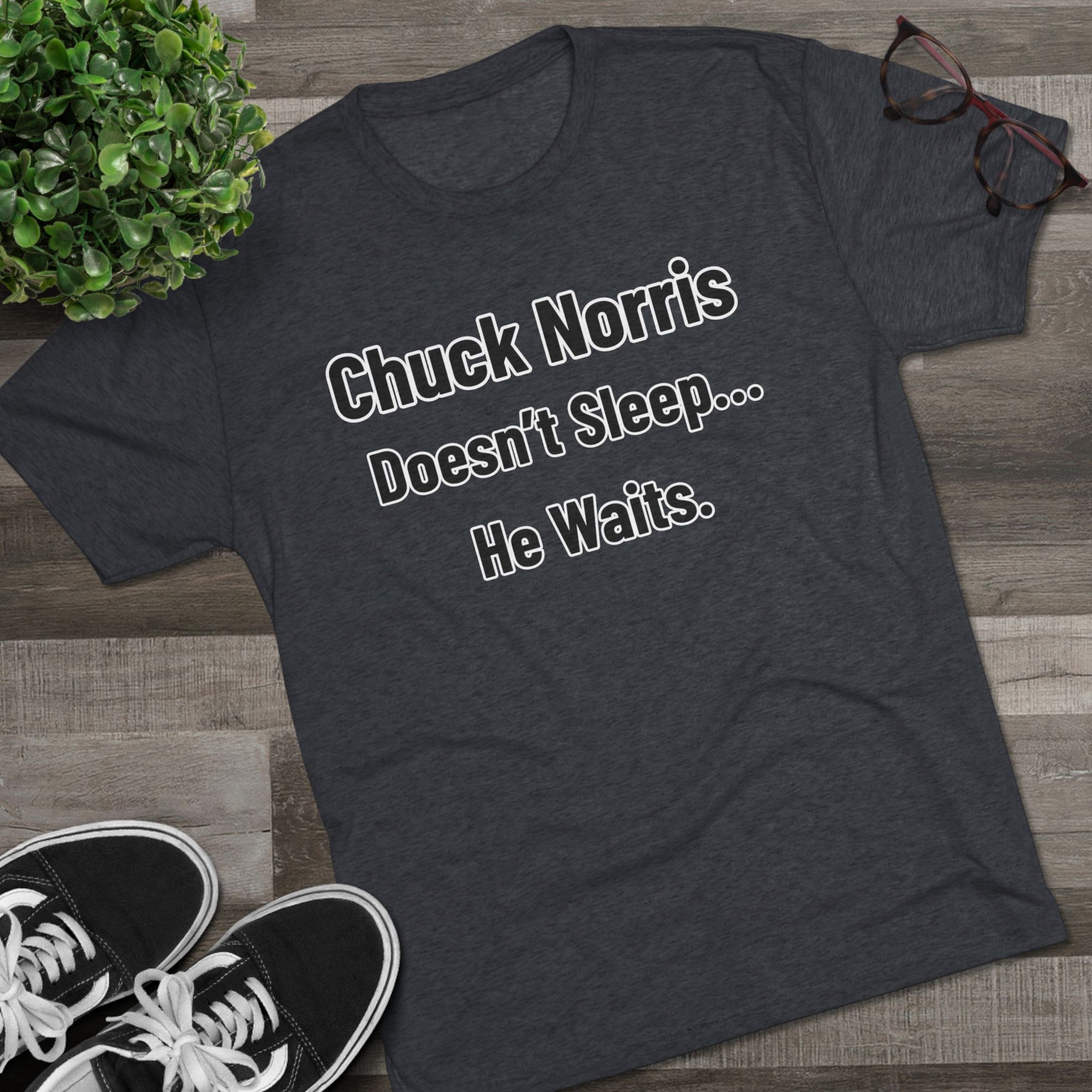 Chuck Norris Doesn't Sleep He Waits Shirt | Funny Chuck Norris Tee | Retro Humor Shirt | Dad Joke T-Shirt | Classic Funny Gift