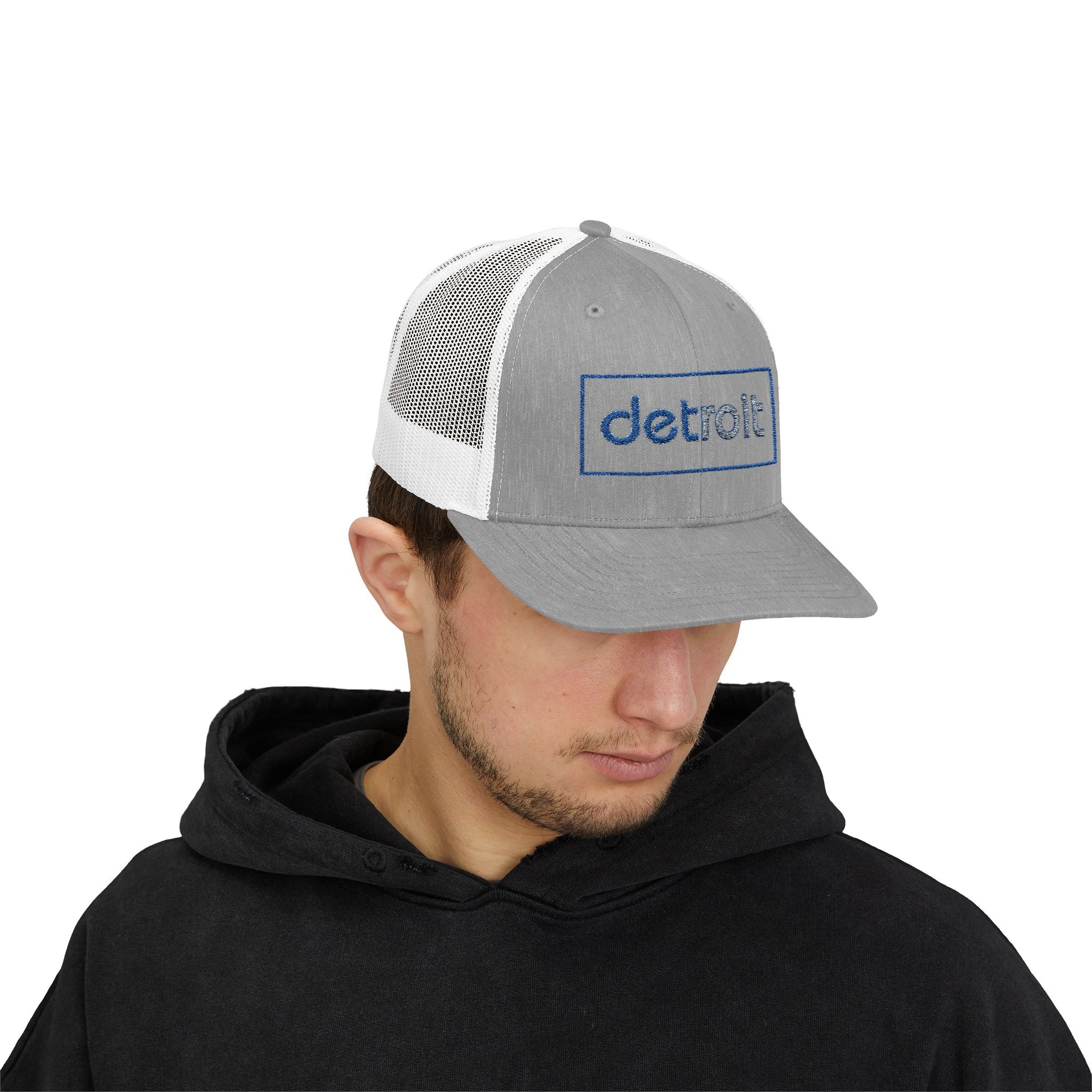Detroit Embroidered Hat | Blue and Silver Cap | Detroit Football Hat | Minimalist Detroit Hat | Snapback Trucker Cap Gift
