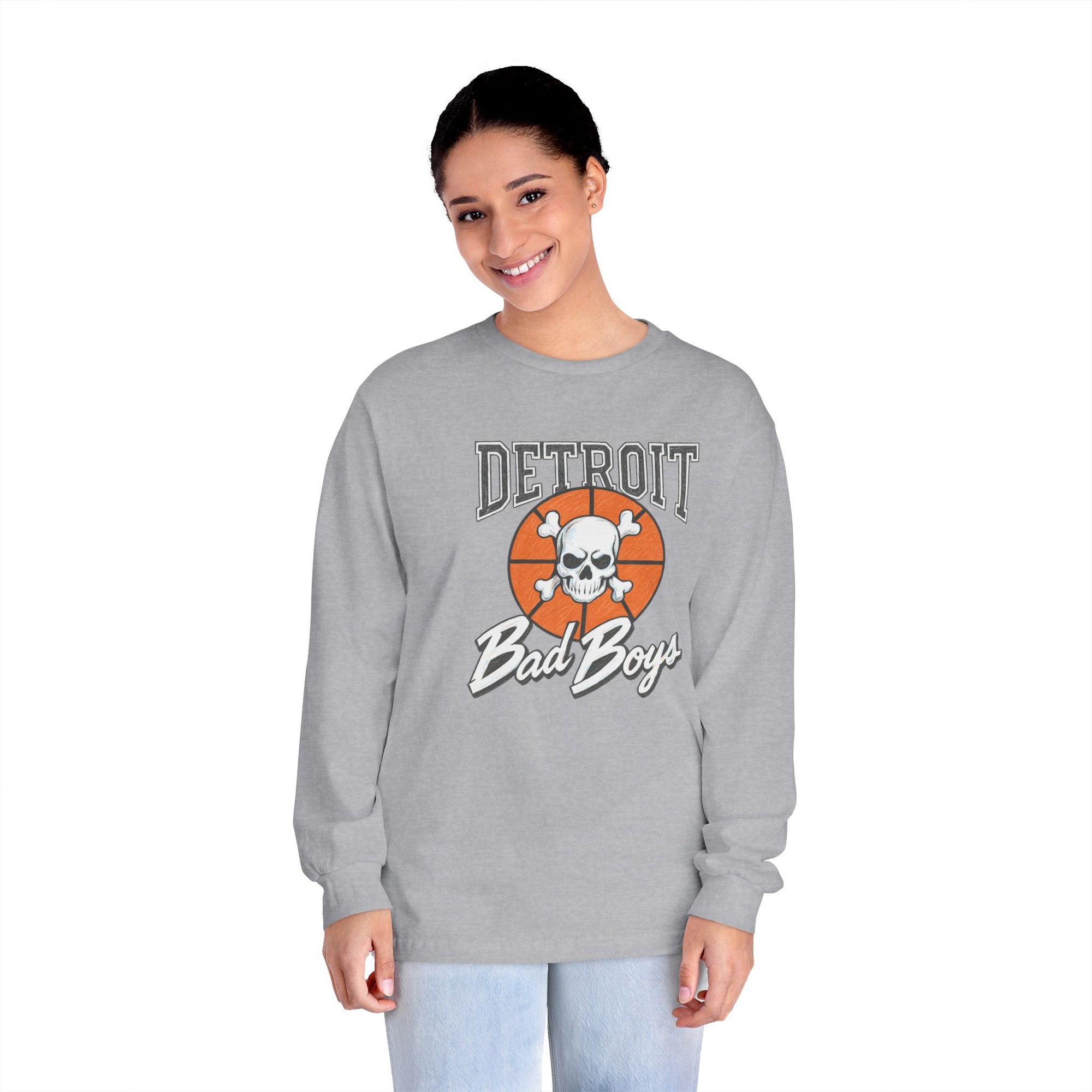 Detroit Bad Boys Skull Basketball Long Sleeve Shirt | Retro Hoop Graphic