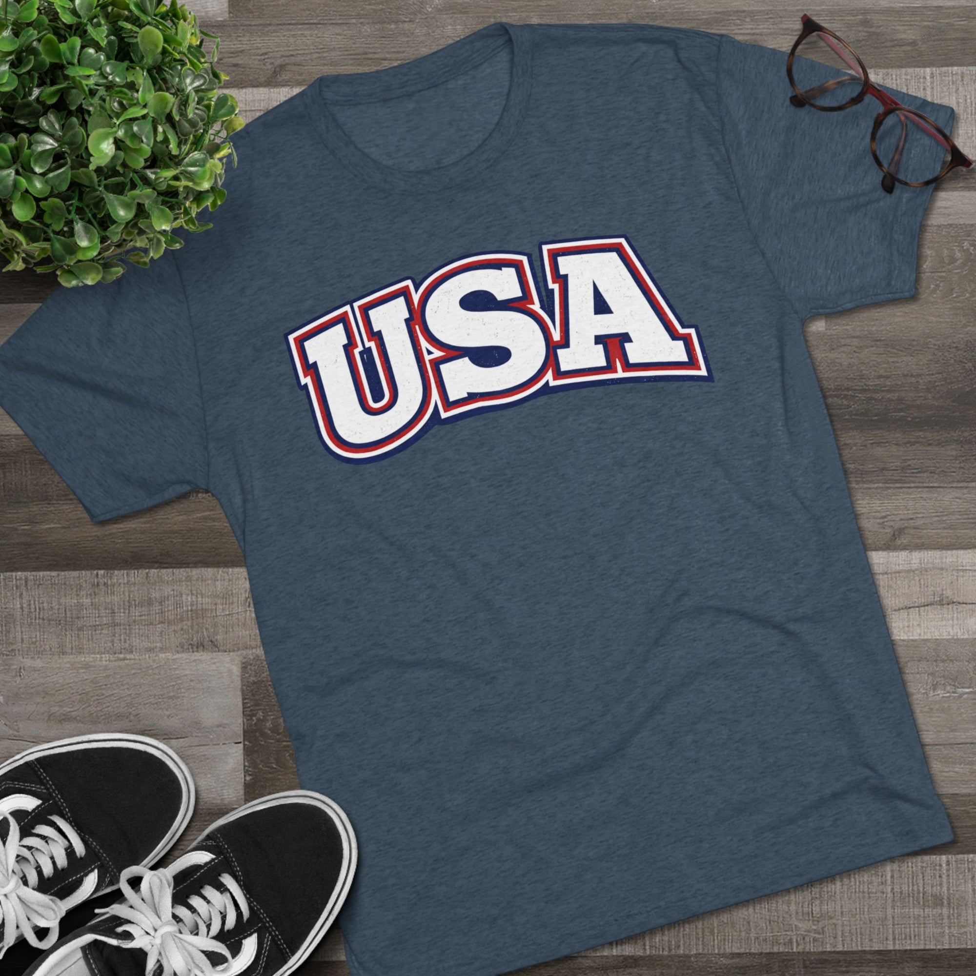 USA Retro Arch Tee | Patriotic Red White Blue Graphic Shirt