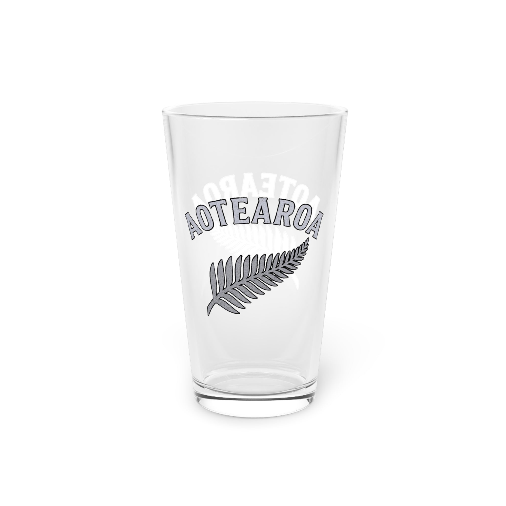Aotearoa Glass 16oz | Silver Fern Glass Cup | New Zealand Drinking Glass | Kiwi Glass | NZ Pride Glass | Beer Glass Gift