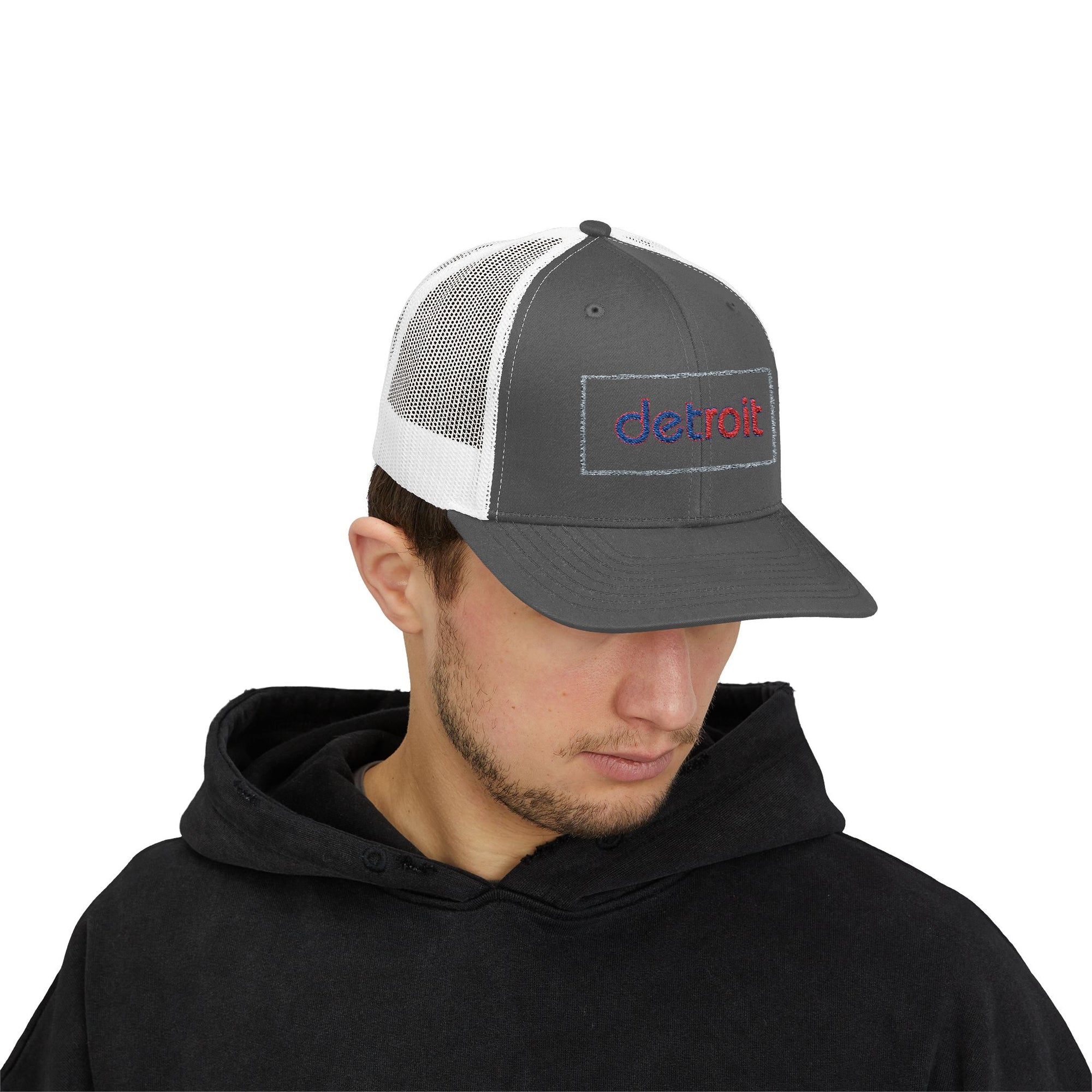 Detroit Hat Embroidered | Red Blue Detroit Cap | Lowercase Detroit Hat | Detroit Basketball Colors Hat | Minimalist Snapback | Trucker Hat