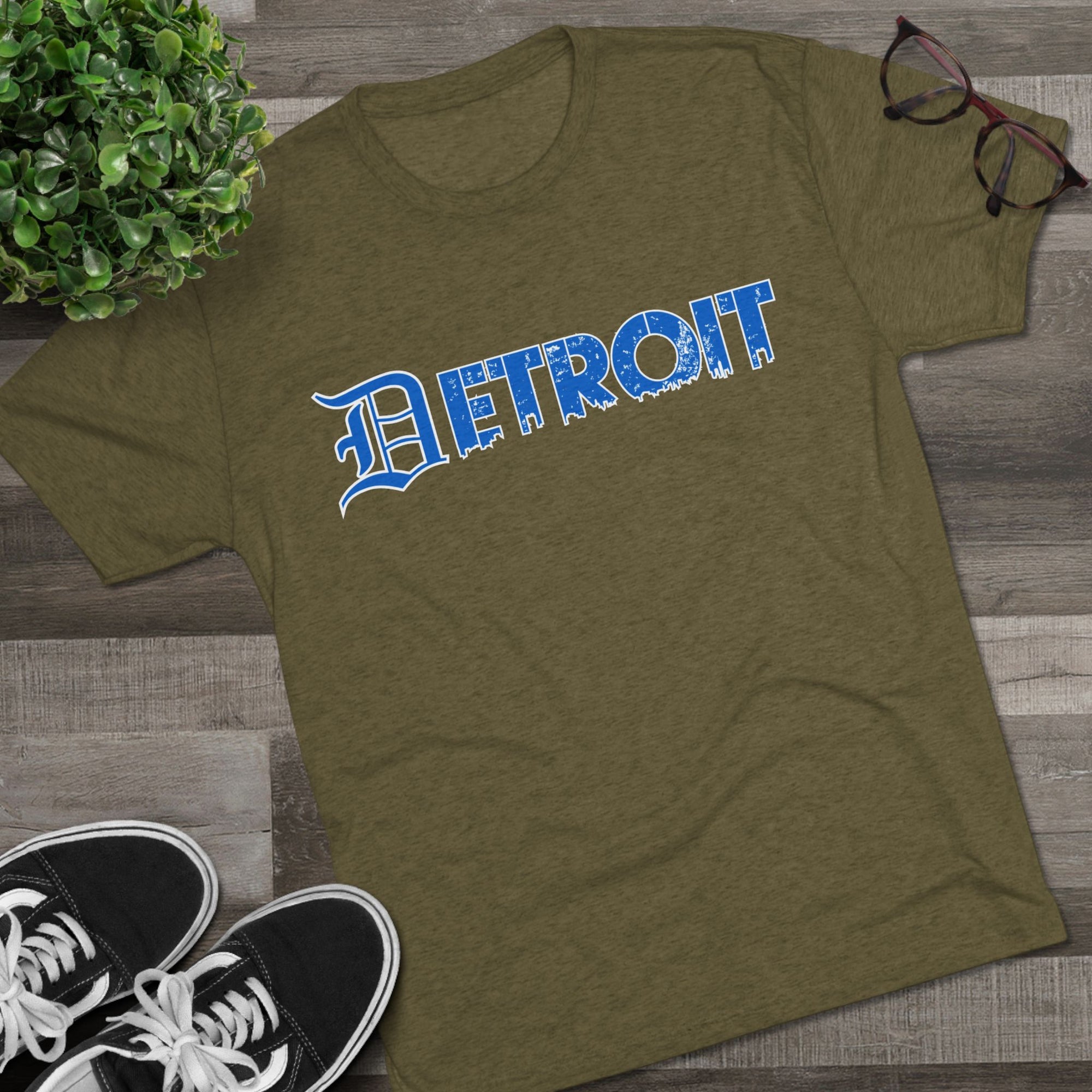 Detroit Blue &amp; White Triblend T-Shirt | Old English Detroit Tee | Super Soft Vintage Detroit Shirt | Detroit Streetwear | Motor City Tee