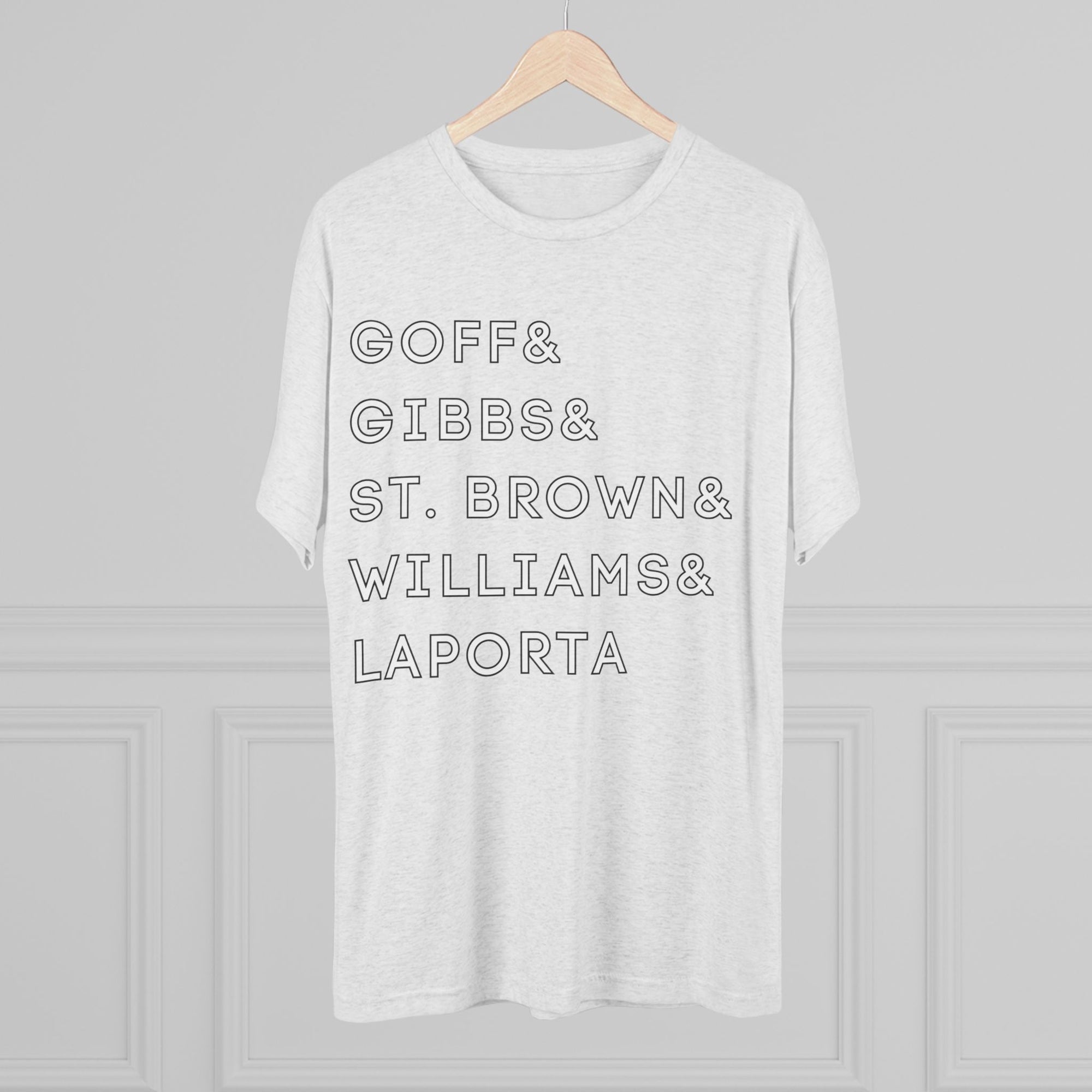 Detroit Lions Names Stack Tee | Goff Gibbs St. Brown Williams LaPorta T-Shirt | Triblend Comfy Soft Buttery Feel